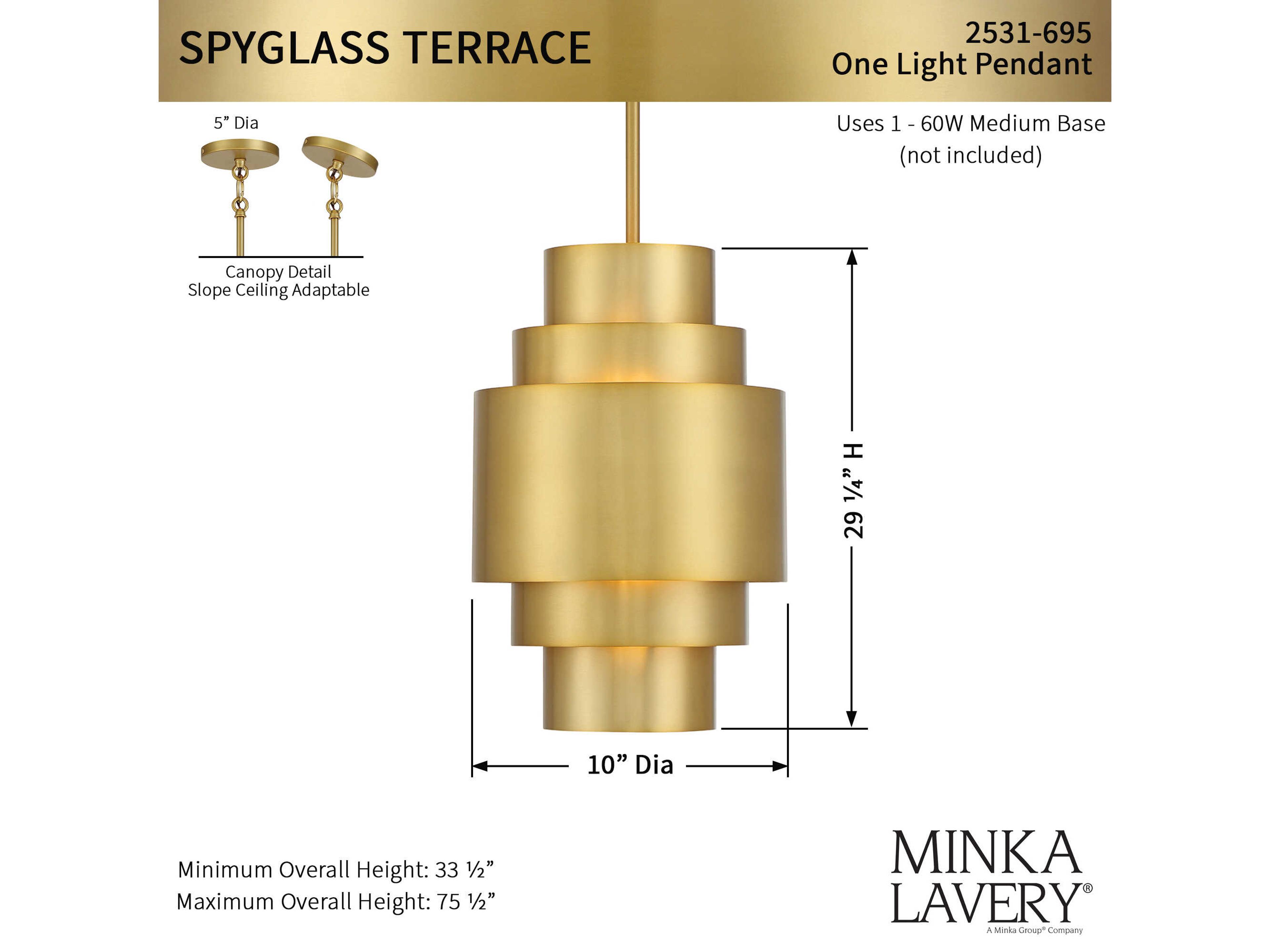 Minka Lavery Spyglass Terrace 1-Light Soft Brass Tiered Mini Pendant