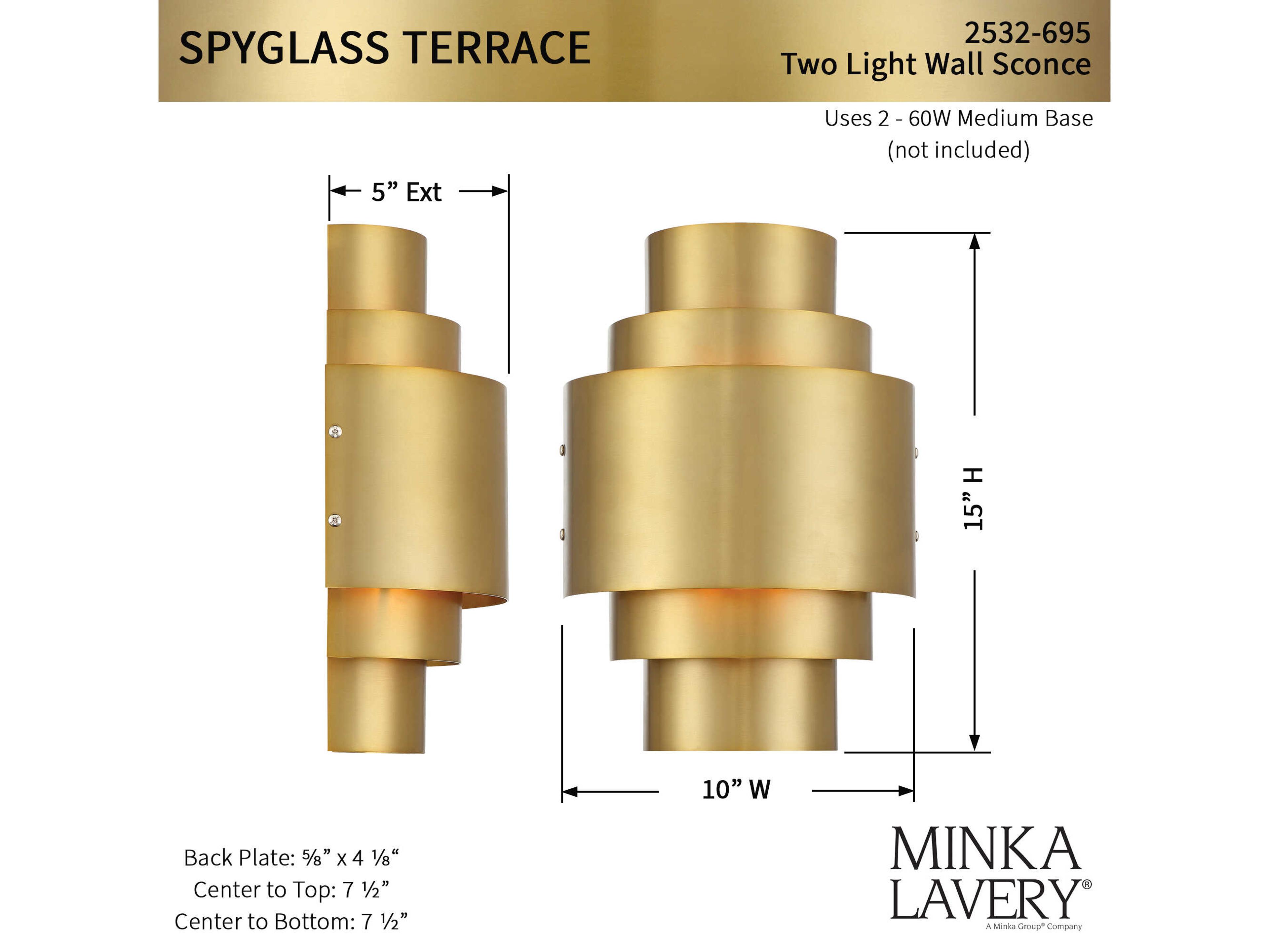 Minka Lavery Spyglass Terrace 2-Light Soft Brass Wall Sconce
