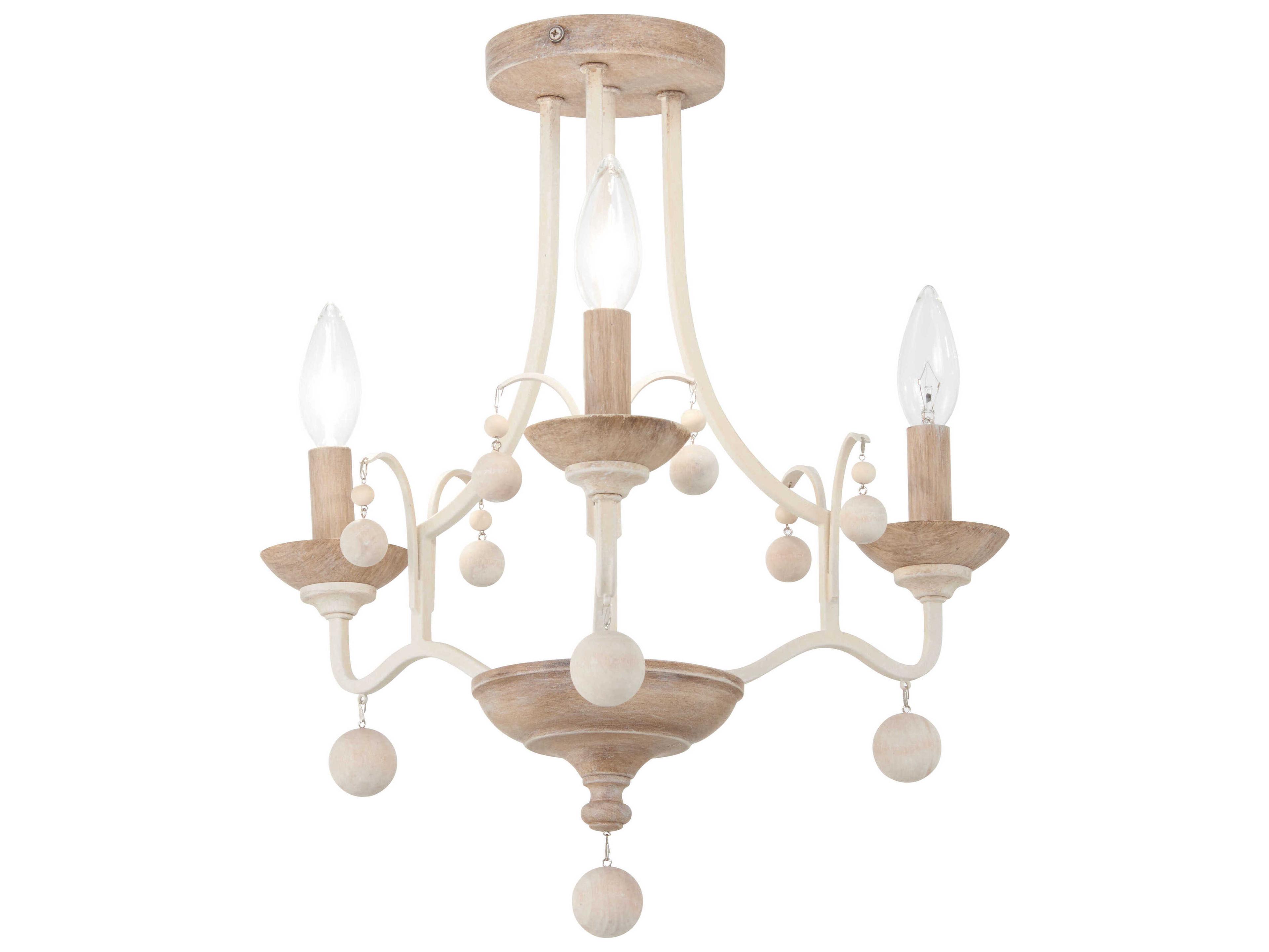 Colonial Charm 3-Light White Wash Sun Dried Clay Brown Semi Flush Mount