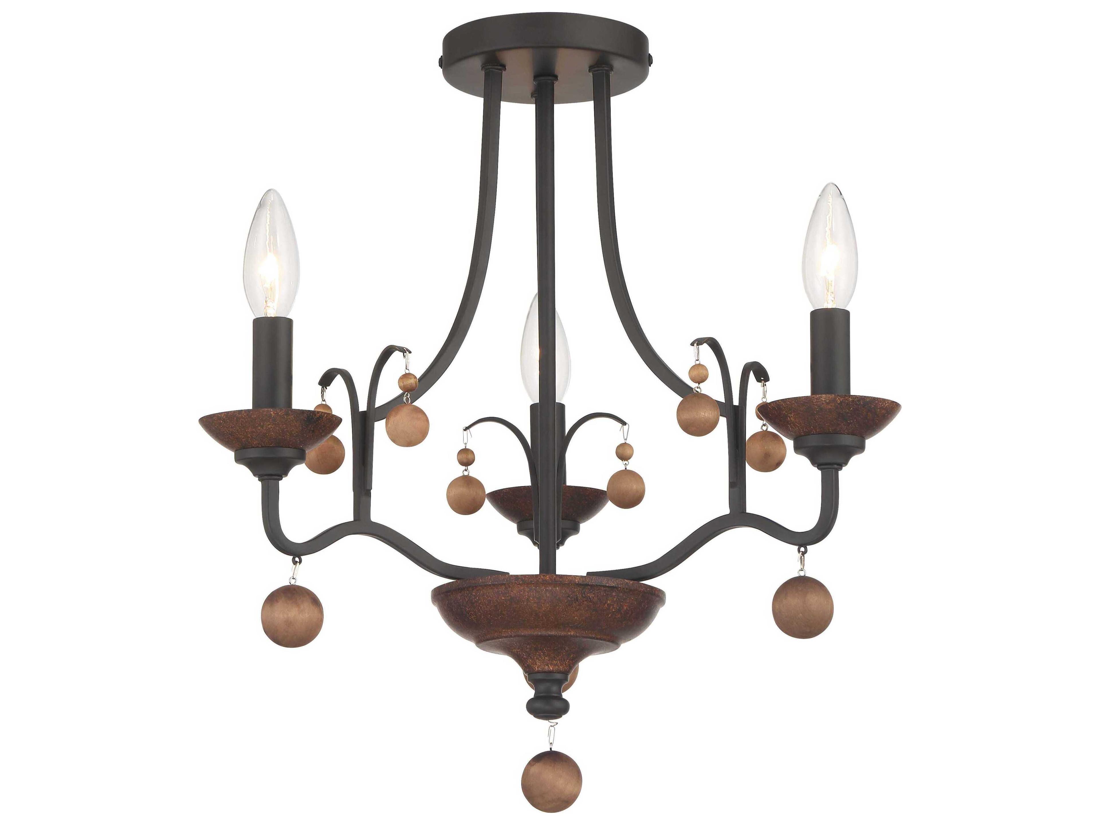 Colonial Charm 3-Light Old World Bronze Walnut Black Semi Flush Mount
