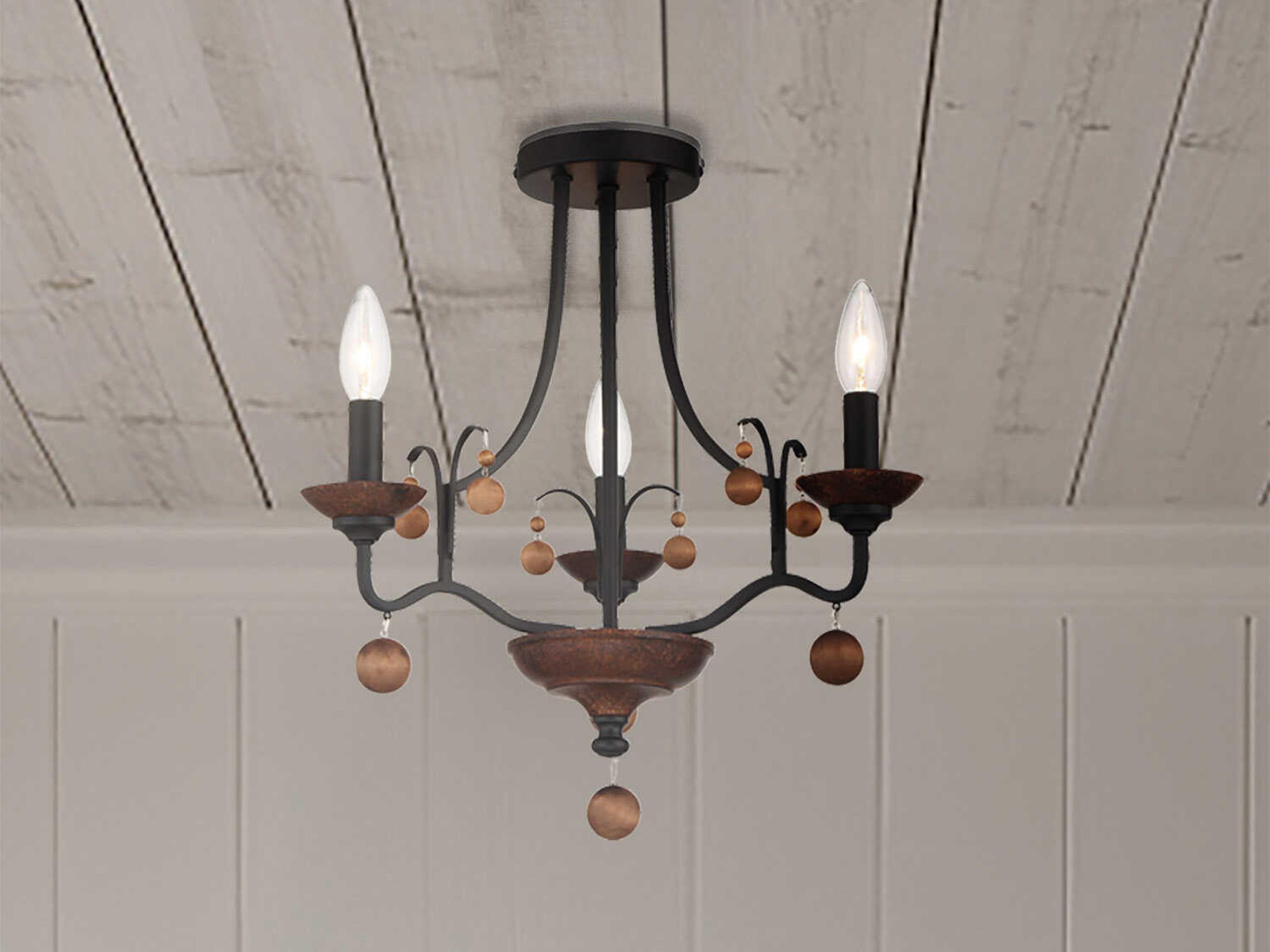 Minka Lavery Colonial Charm 3-Light Old World Bronze Walnut Black Semi Flush Mount