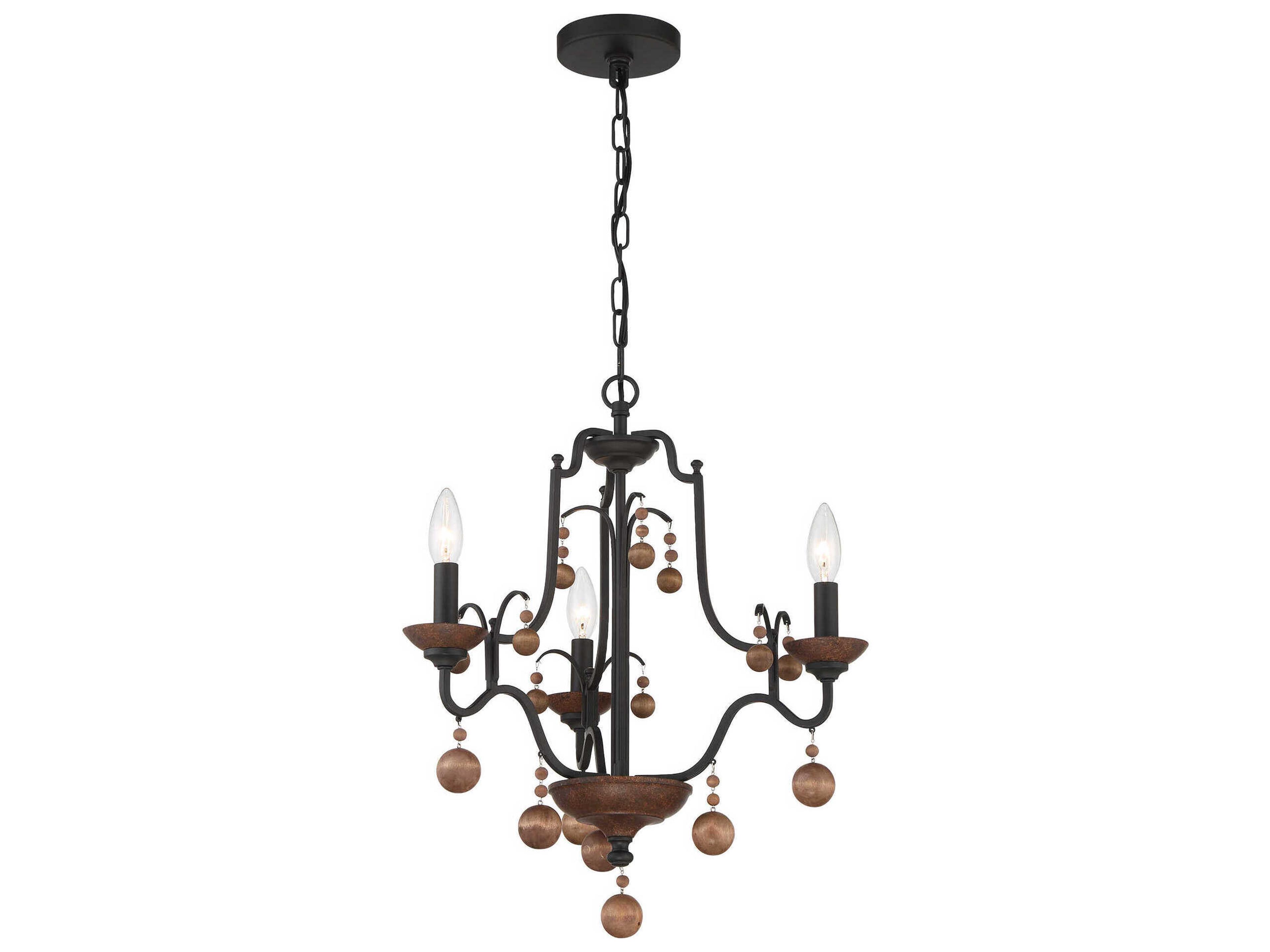 Colonial Charm 3-Light Old World Bronze Walnut Brown Candelabra Chandelier
