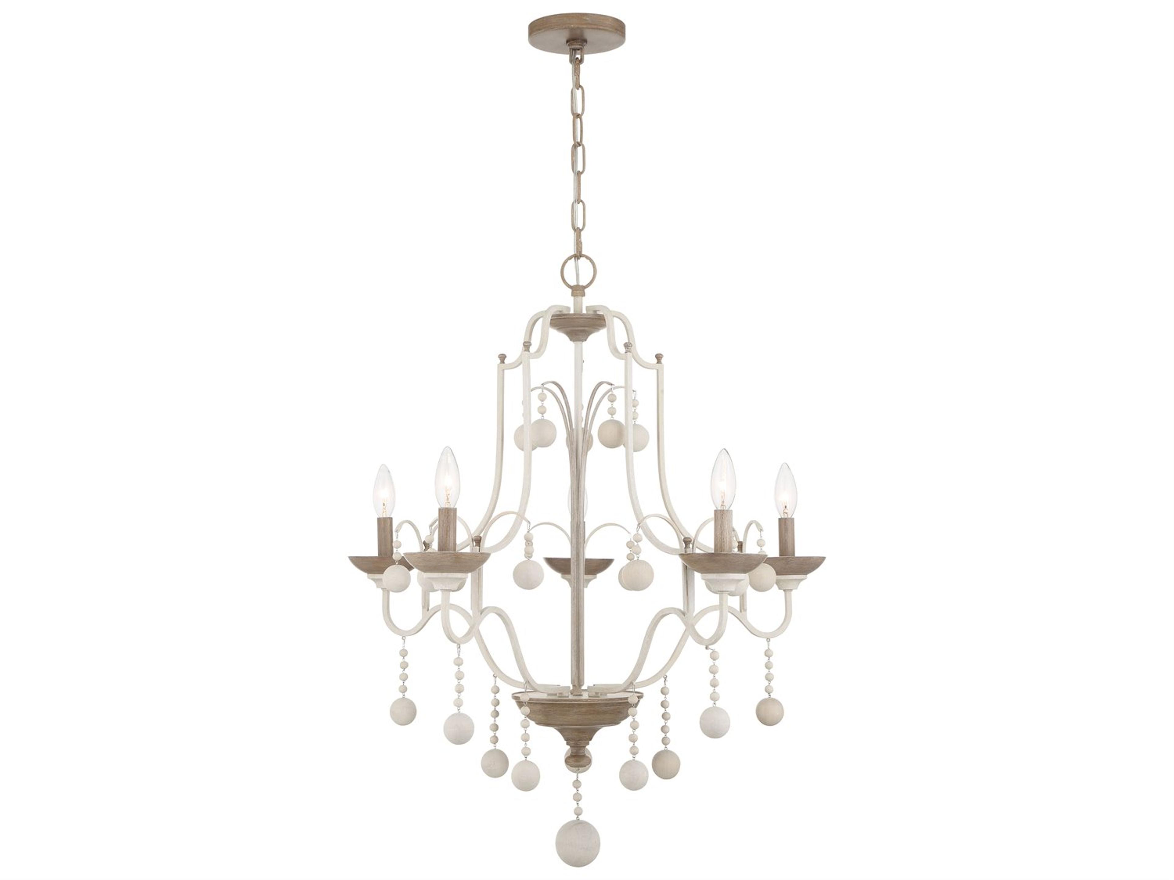 Colonial Charm 5-Light White Wash Sun Dried Clay Brown Candelabra Chandelier