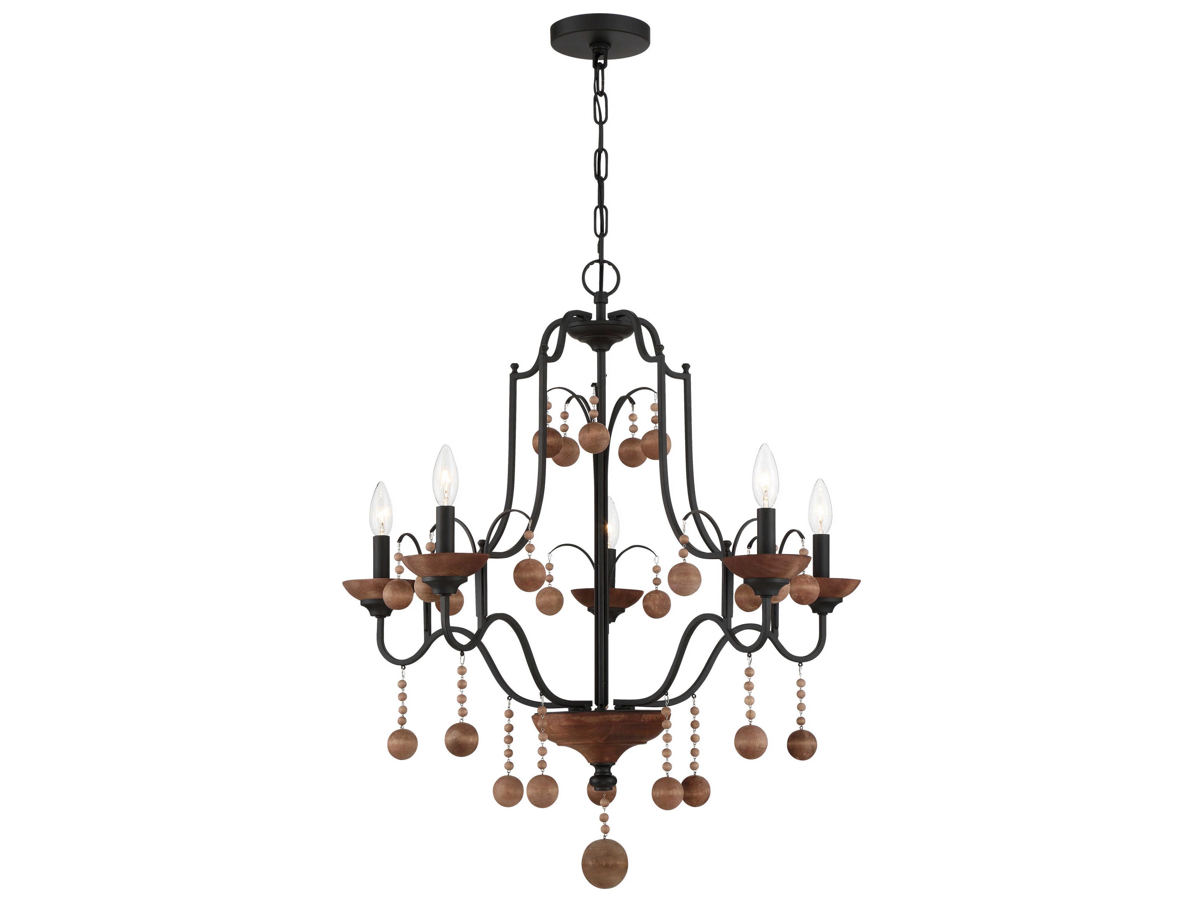 Colonial Charm 5-Light Old World Bronze Walnut Brown Candelabra Chandelier