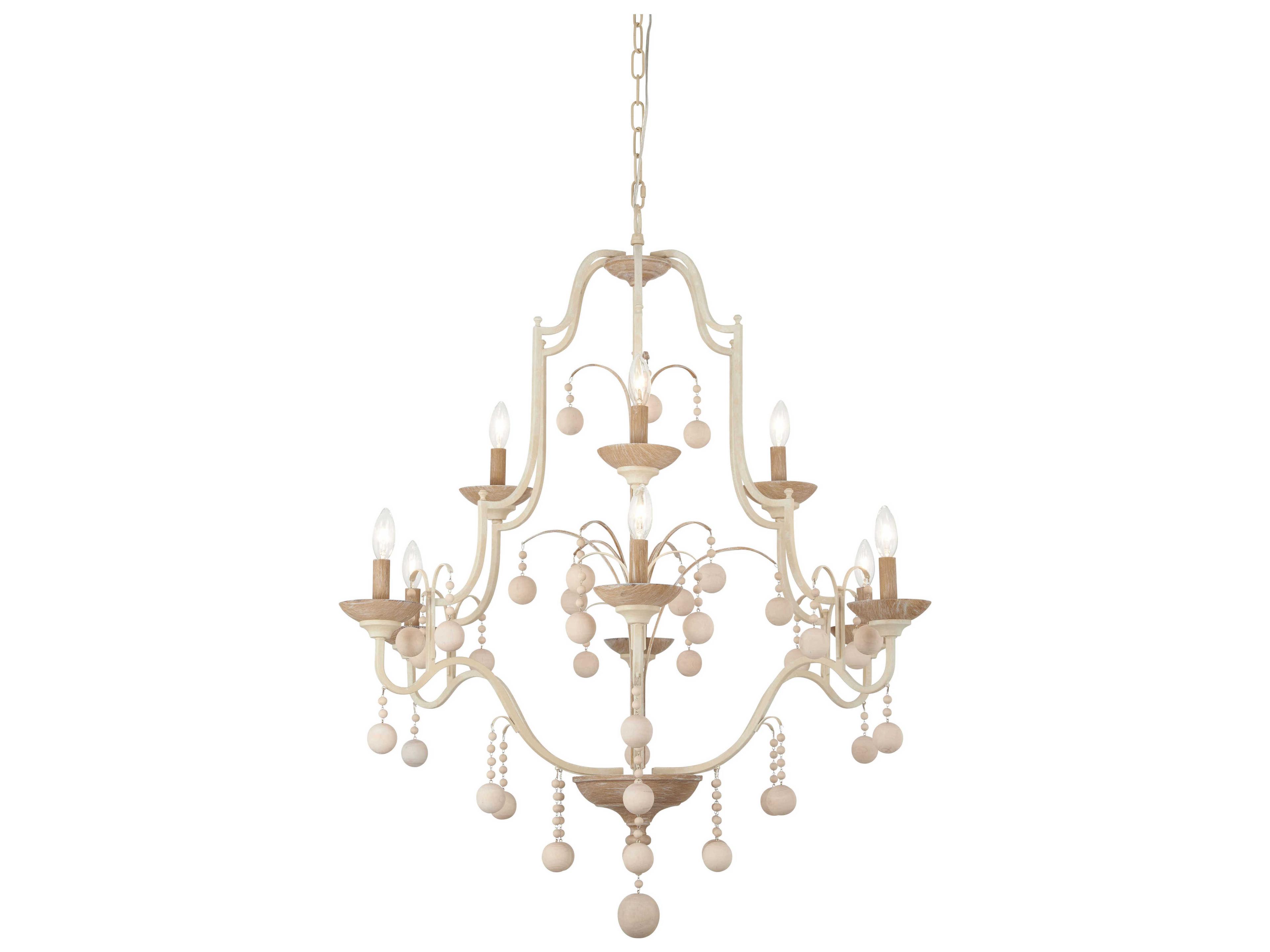 Colonial Charm 9-Light White Wash Sun Dried Clay Brown Candelabra Chandelier