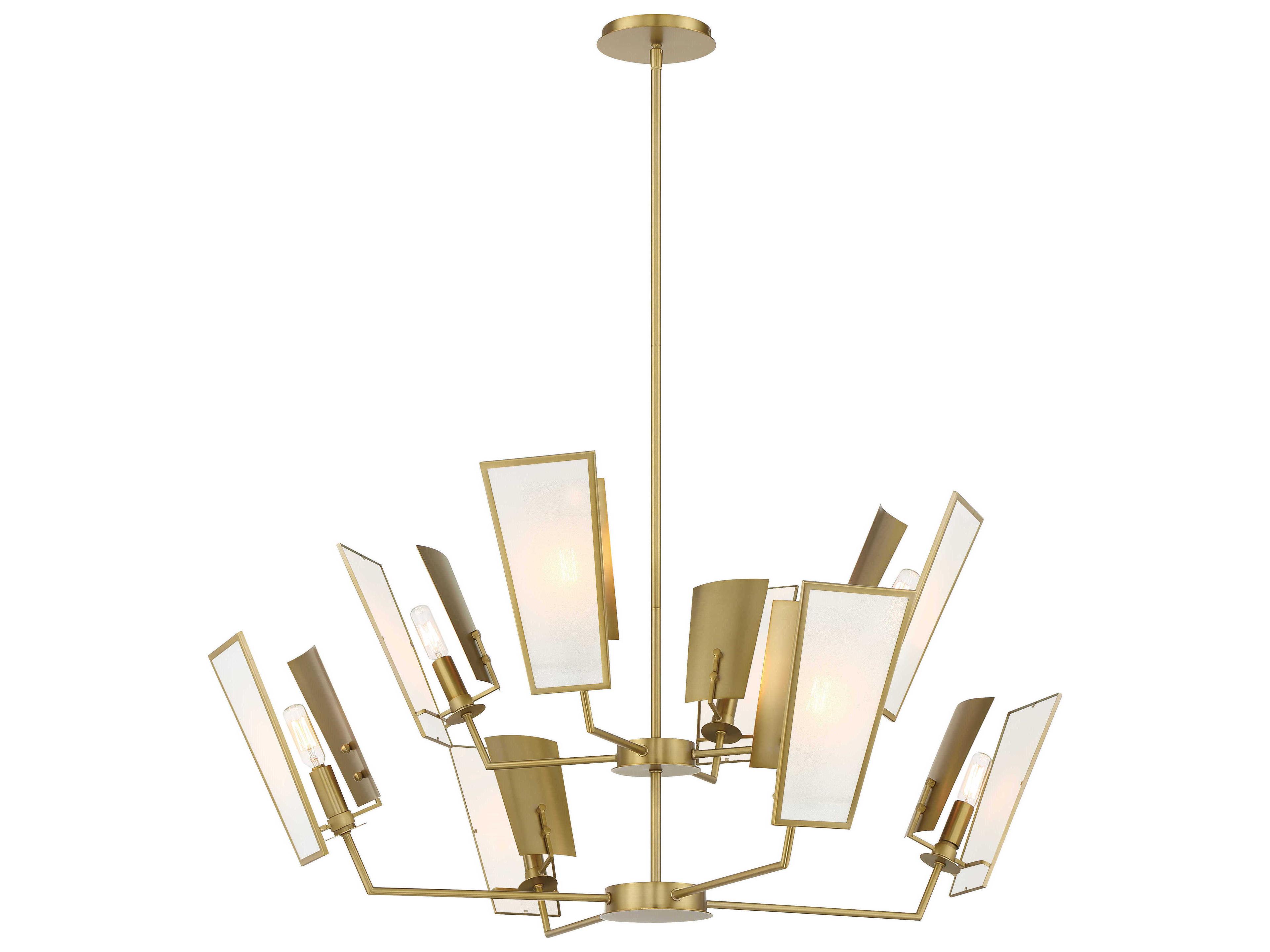 Ricochet 8-Light Soft Brass White Glass Geometric Chandelier