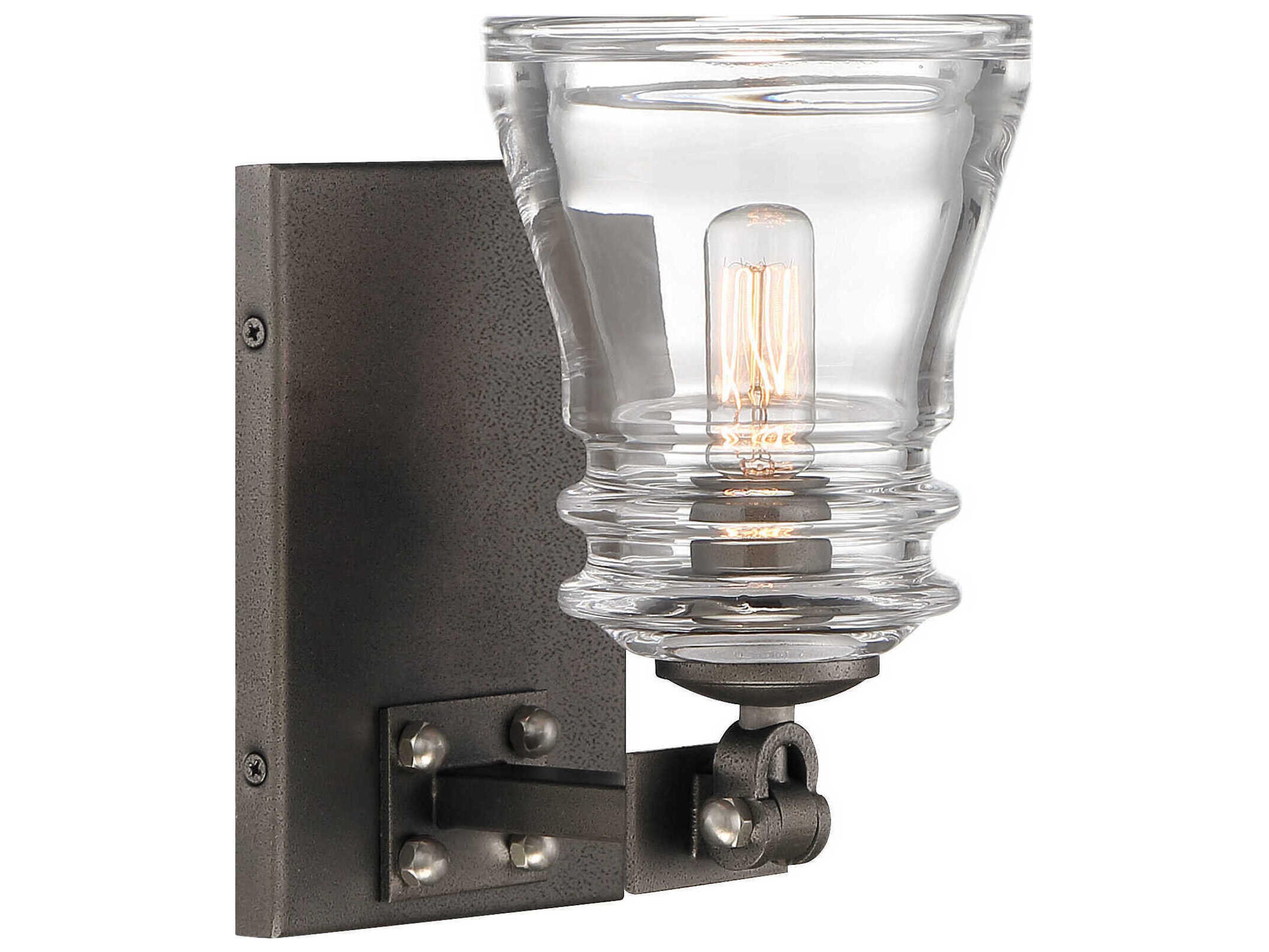 Graham Avenue 1-Light Smoked Iron Brushed Nickel Glass Wall Sconce