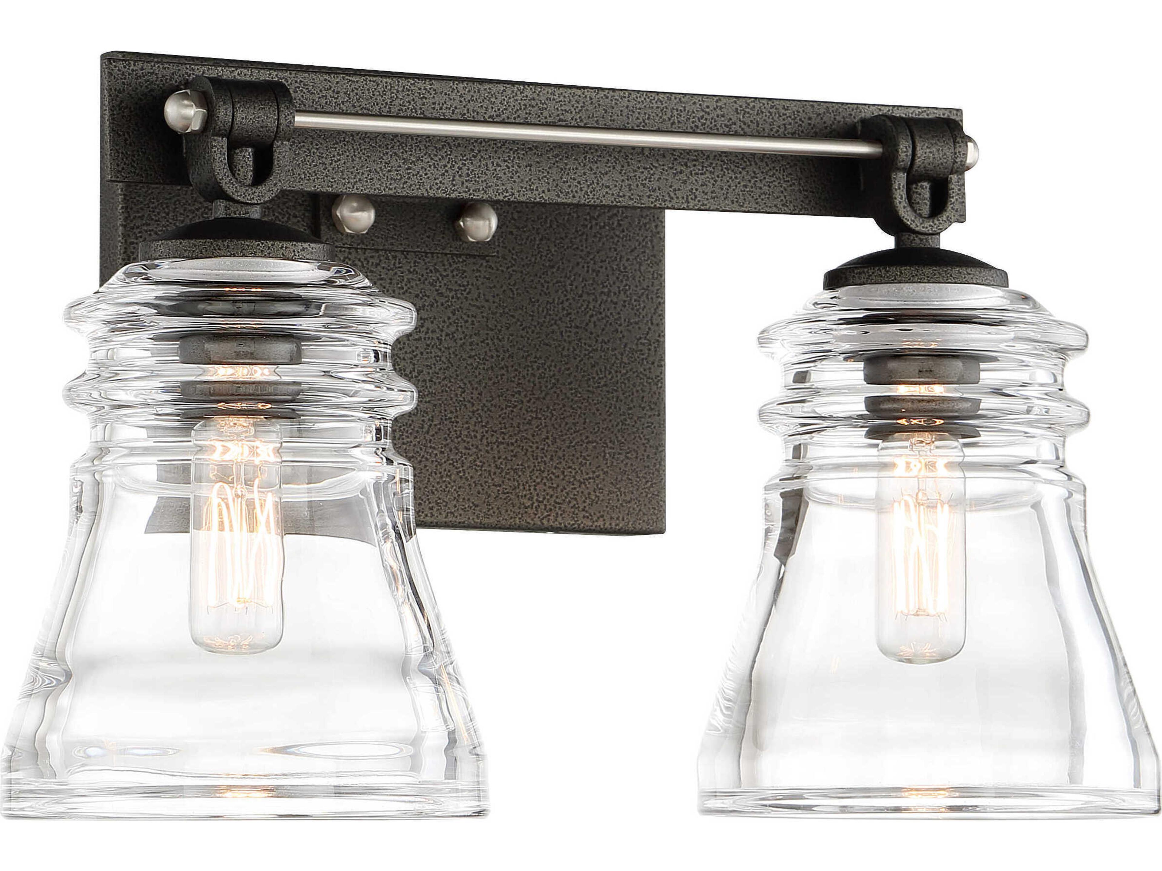 Graham Avenue 2-Light Smoked Iron Brushed Nickel Glass Vanity Light