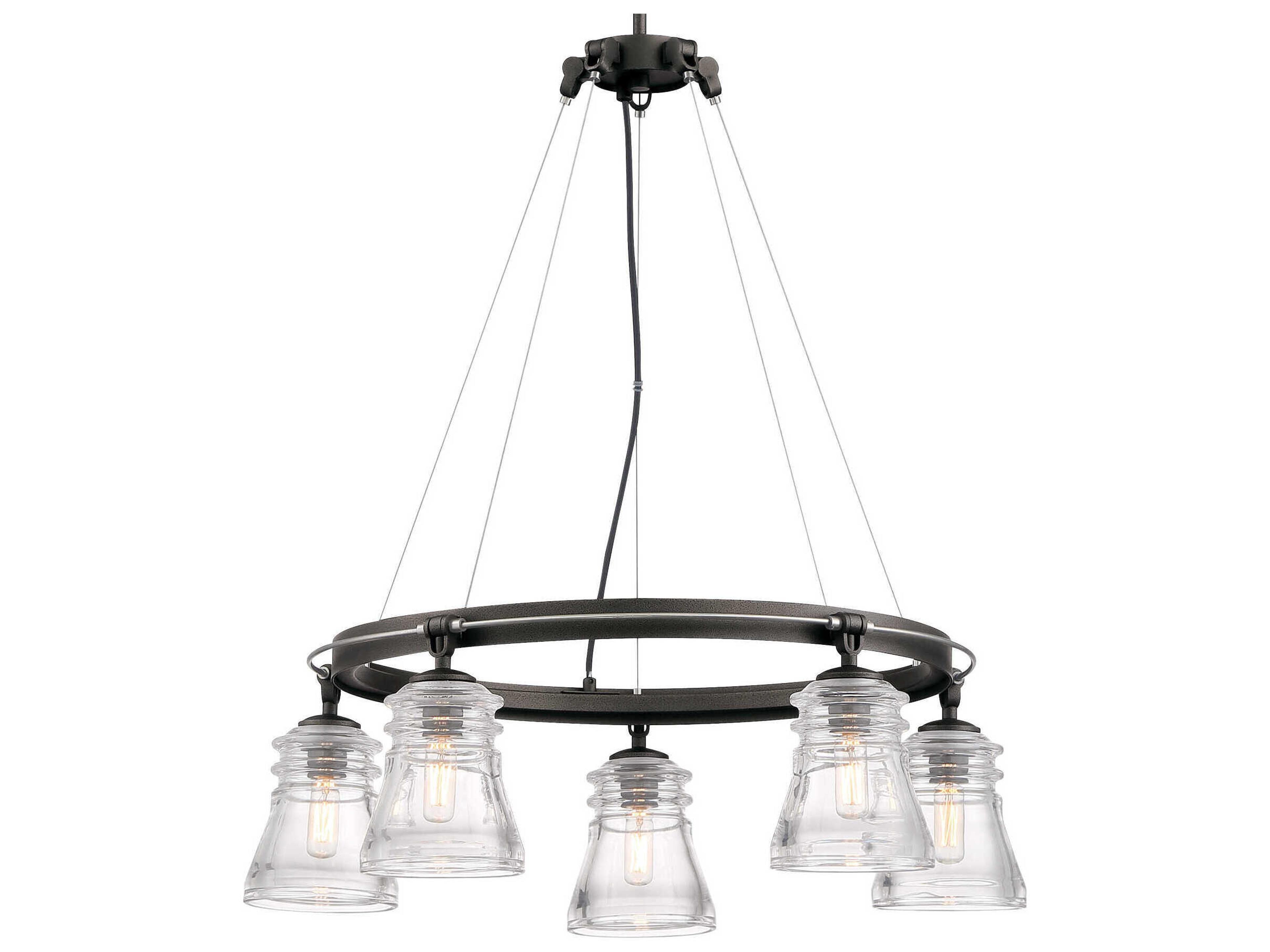 Graham Avenue 5-Light Smoked Iron Brushed Nickel Gray Glass Candelabra Chandelier