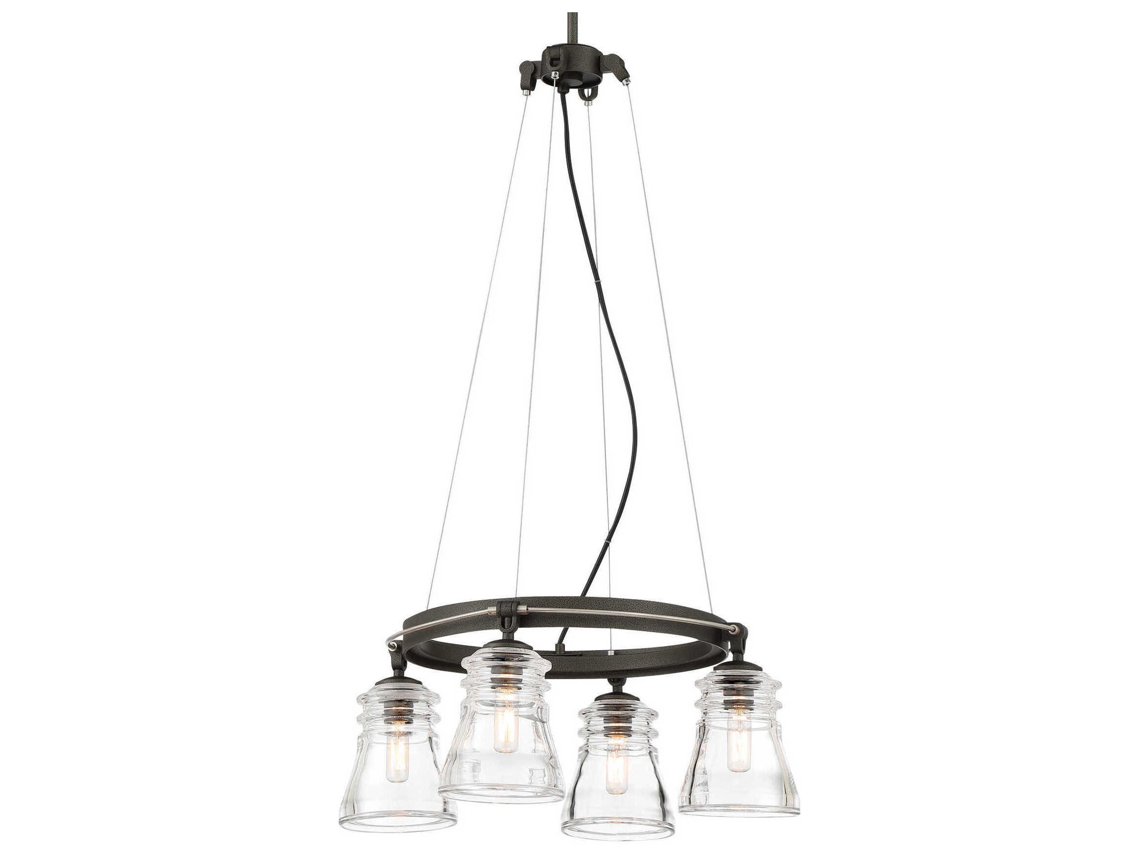 Graham Avenue 4-Light Smoked Iron Brushed Nickel Gray Glass Candelabra Chandelier