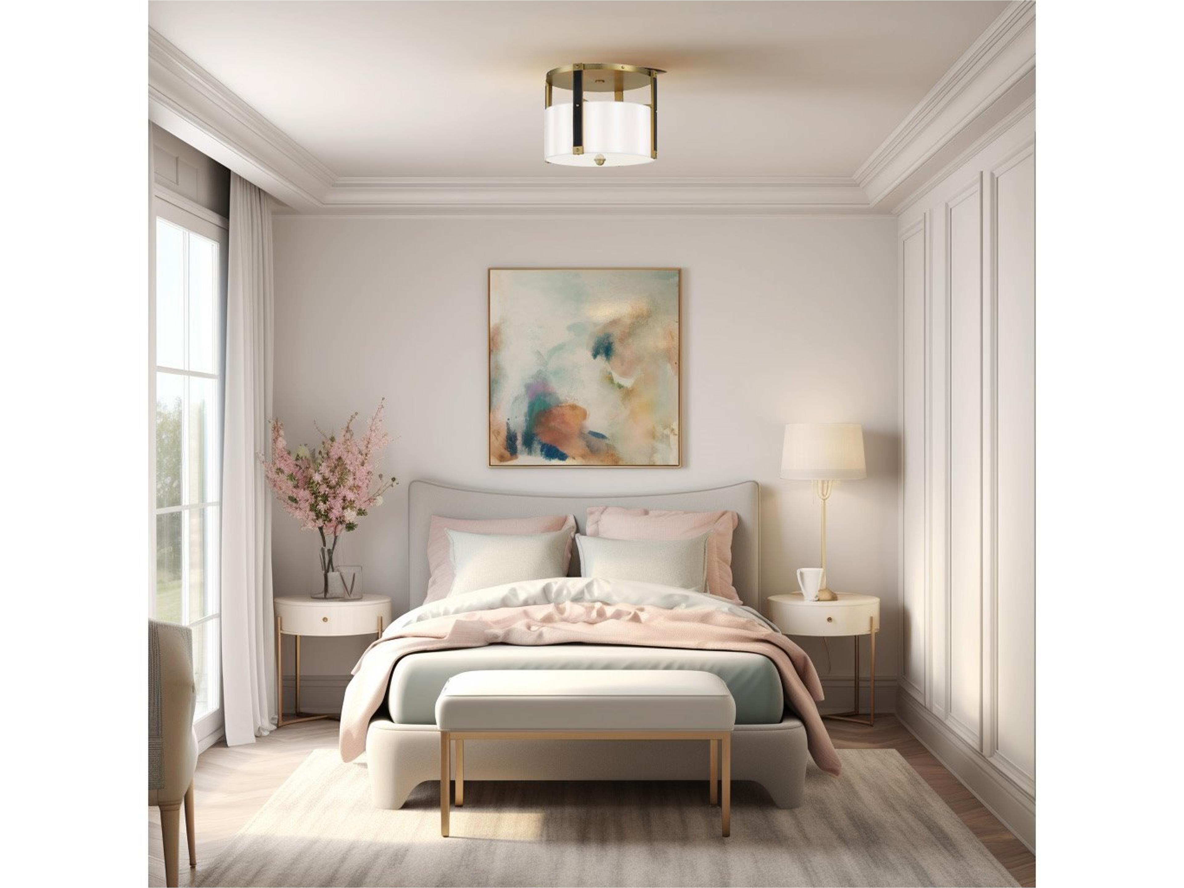 Minka Lavery Chelsea 4-Light Soft Brass Black Glass Drum Semi Flush Mount