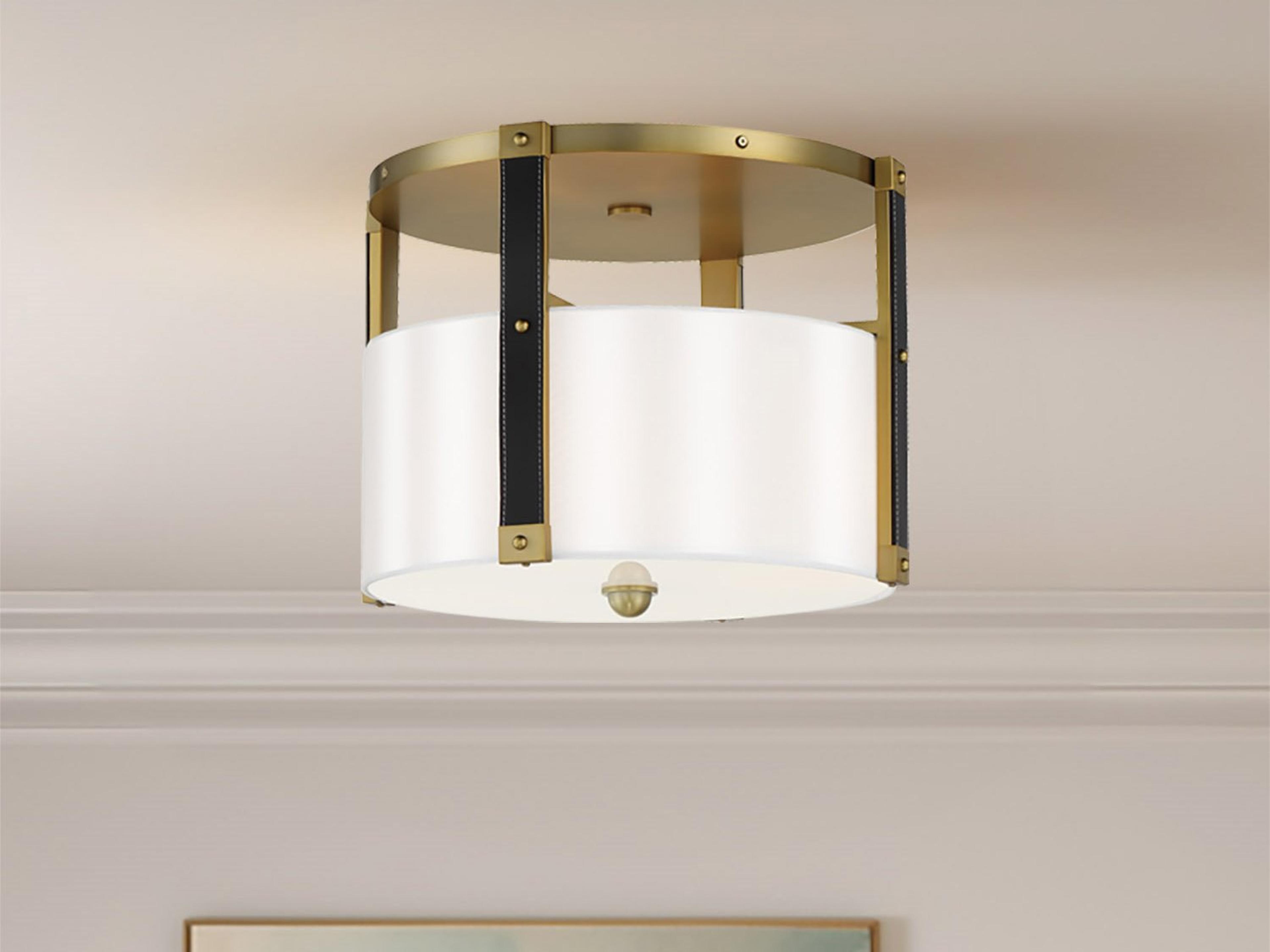 Minka Lavery Chelsea 4-Light Soft Brass Black Glass Drum Semi Flush Mount