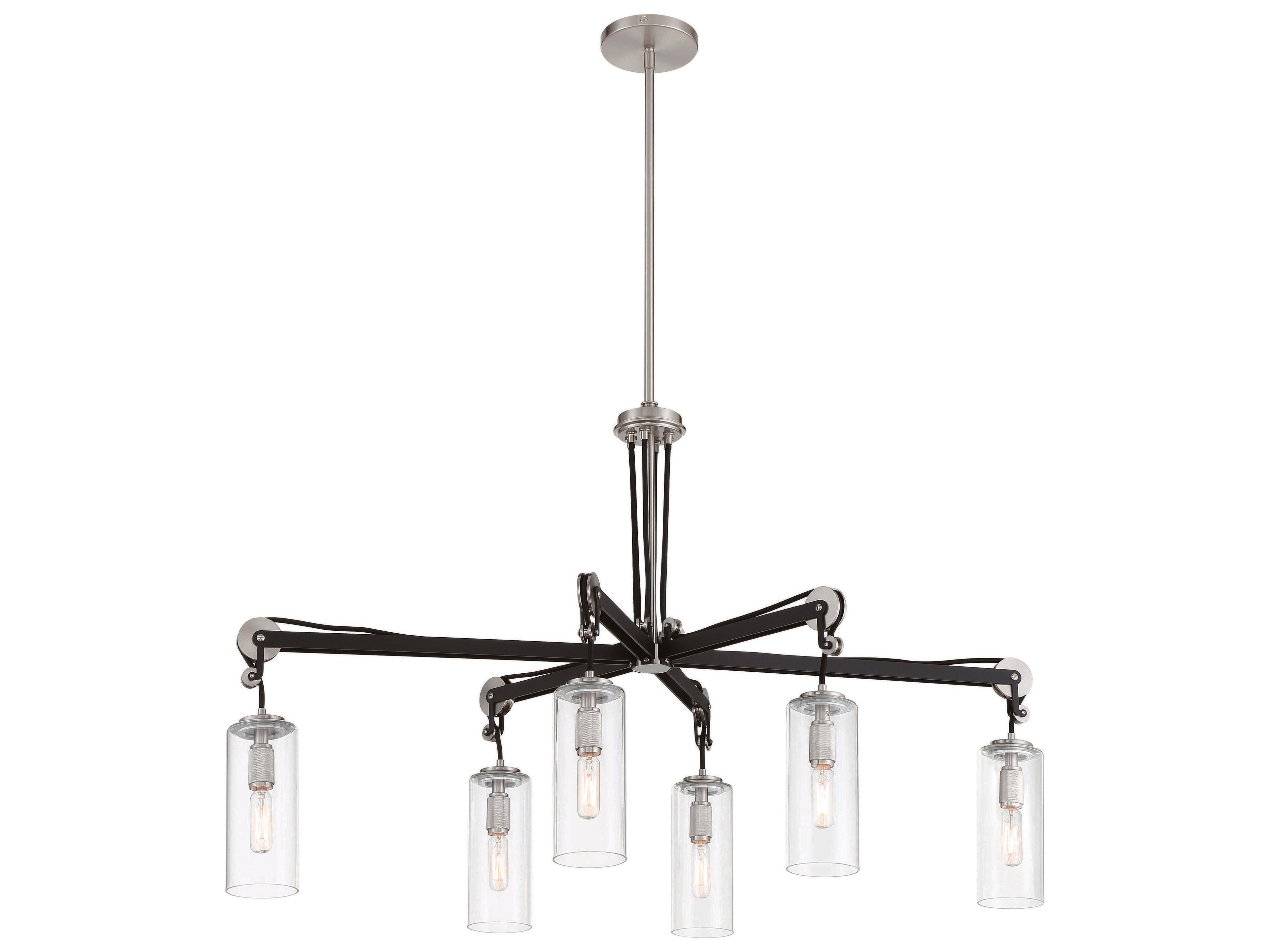 Pullman Junction 6-Light Coal Brushed Nickel Black Glass Cylinder Island Pendant