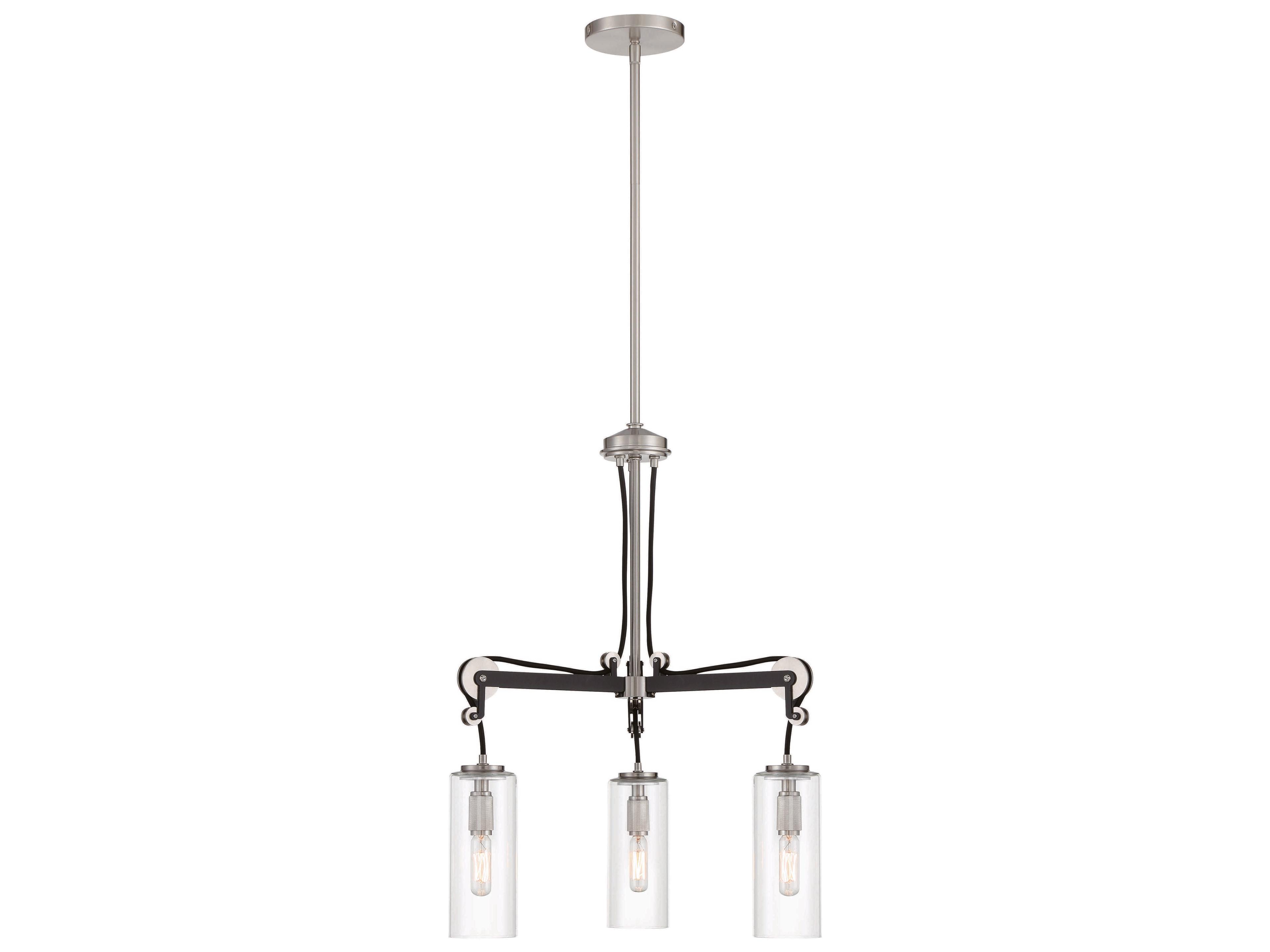 Pullman Junction 3-Light Coal Brushed Nickel Glass Cylinder Chandelier