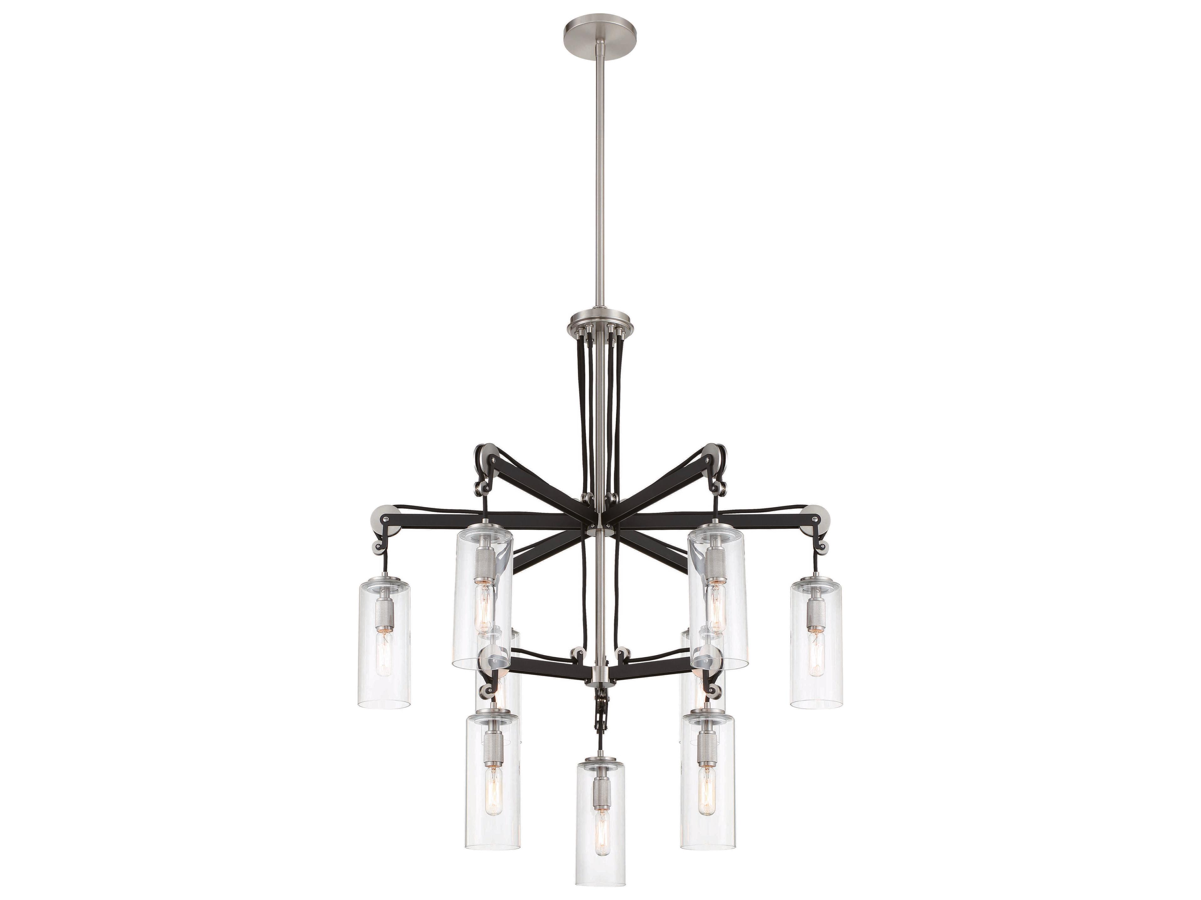 Pullman Junction 9-Light Coal Brushed Nickel Black Glass Cylinder Chandelier