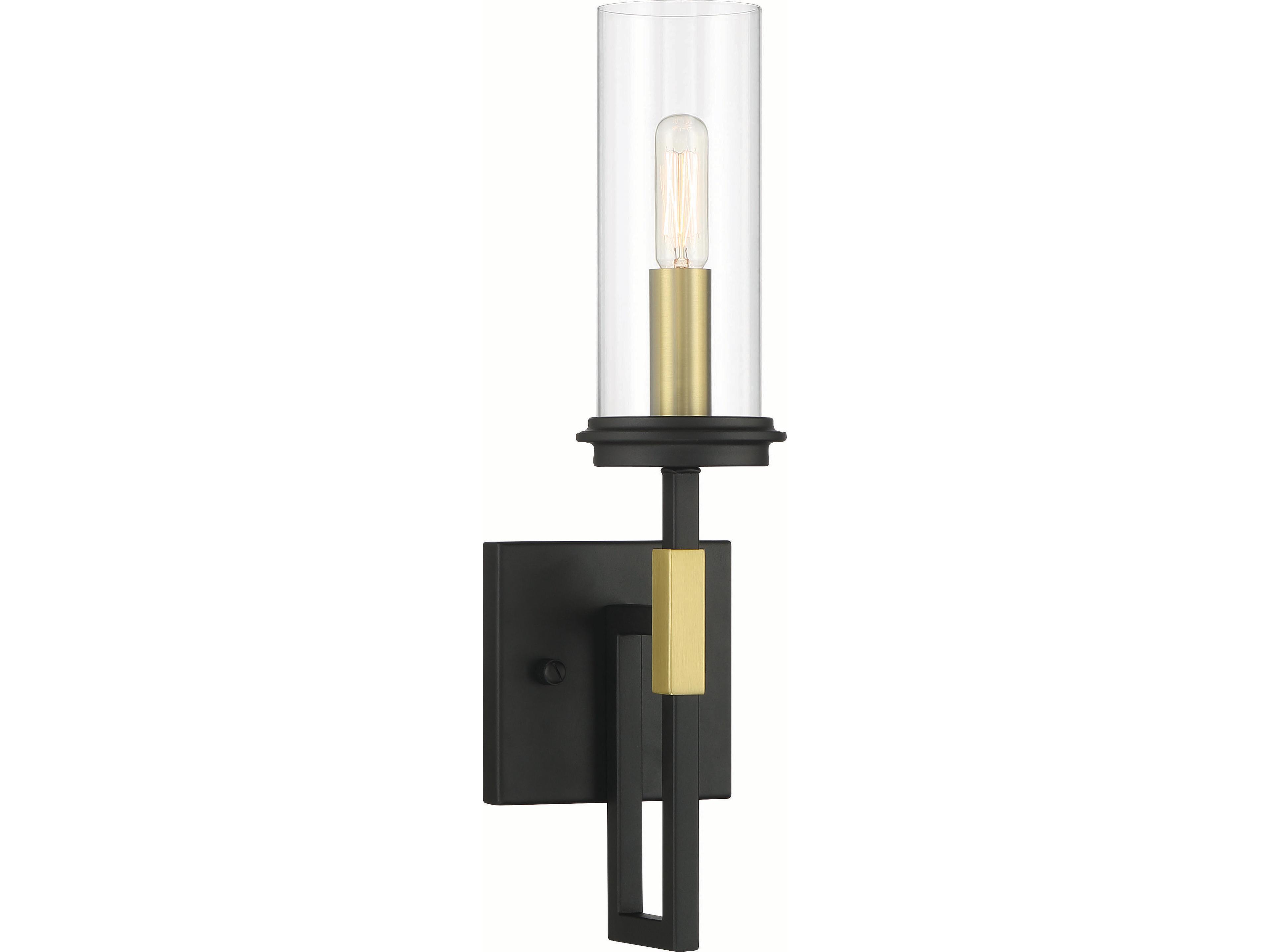 Hillstone 1-Light Sand Coal Soft Brass Black Glass Wall Sconce
