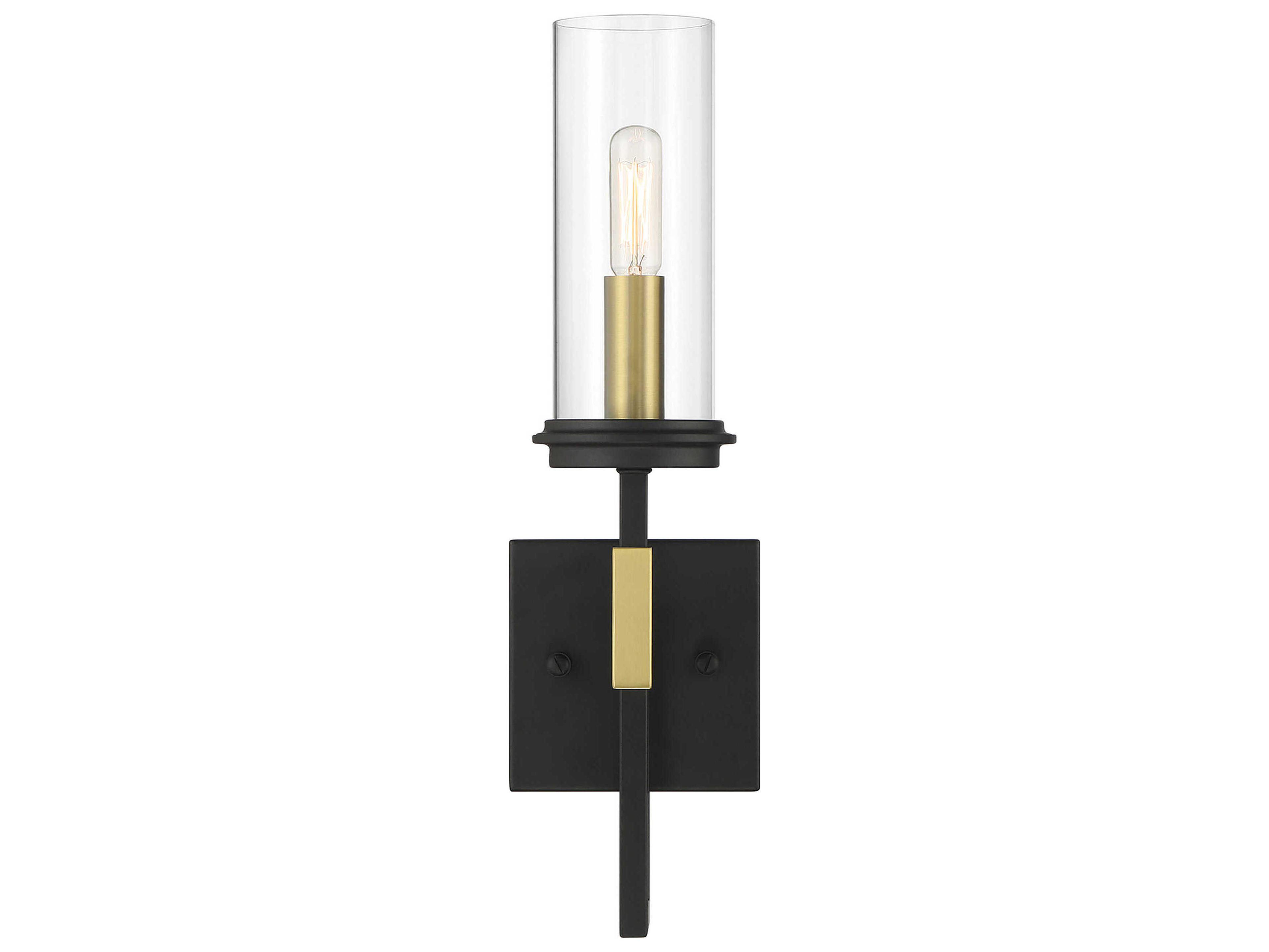 Minka Lavery Hillstone 1-Light Sand Coal Soft Brass Black Glass Wall Sconce