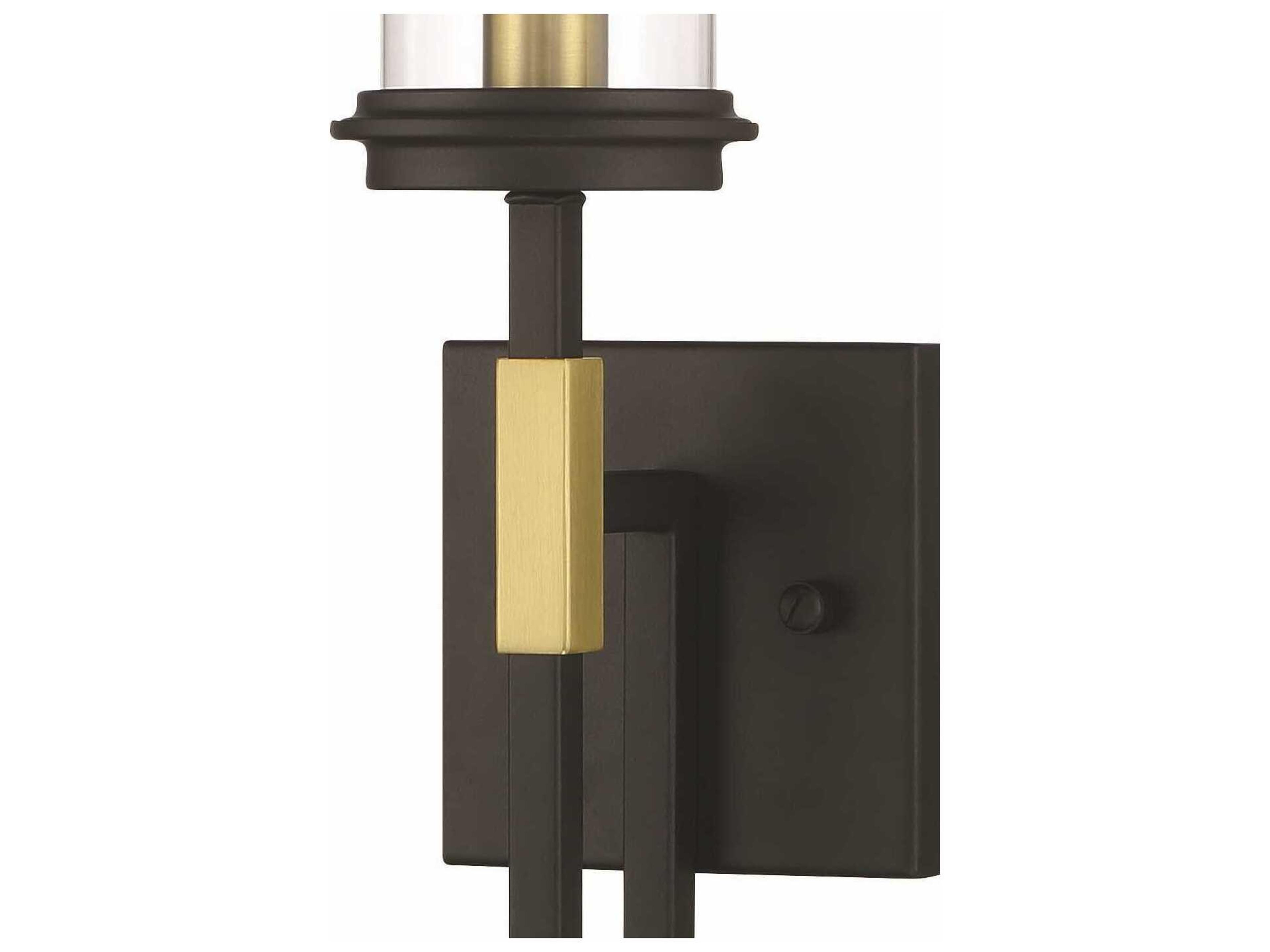 Minka Lavery Hillstone 1-Light Sand Coal Soft Brass Black Glass Wall Sconce