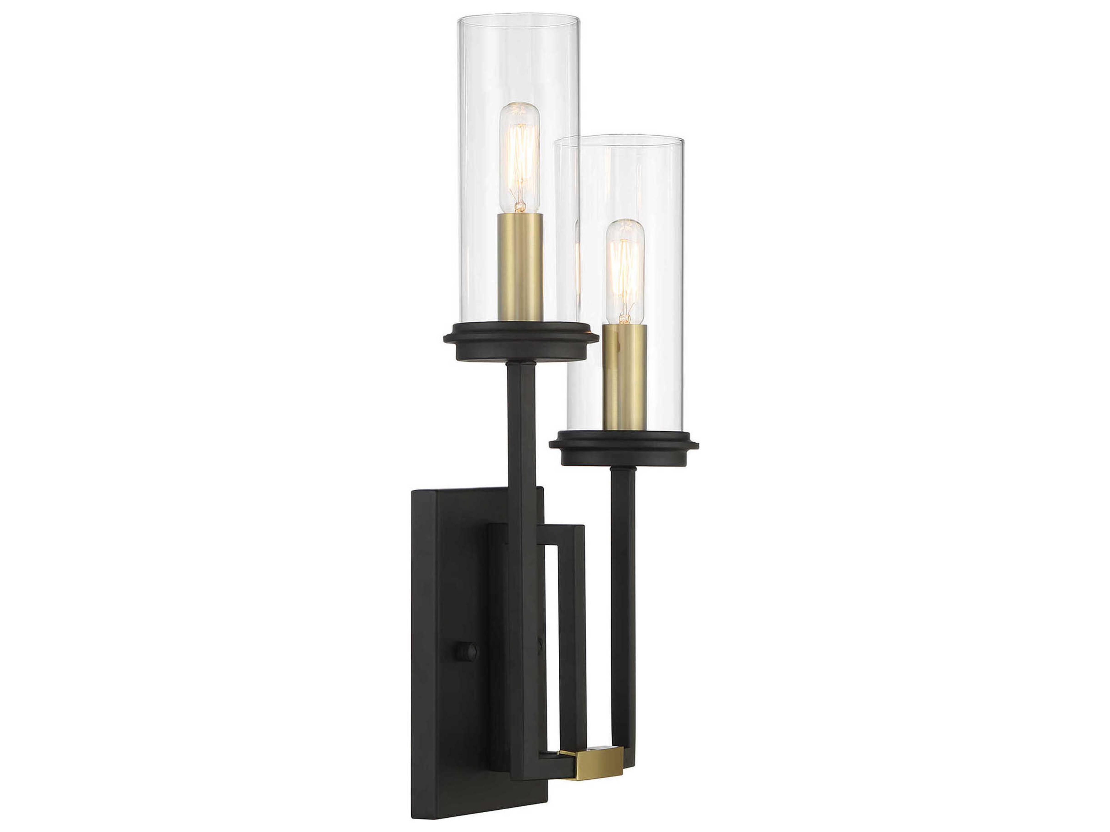 Minka Lavery Hillstone 2-Light Sand Coal Soft Brass Black Glass Wall Sconce