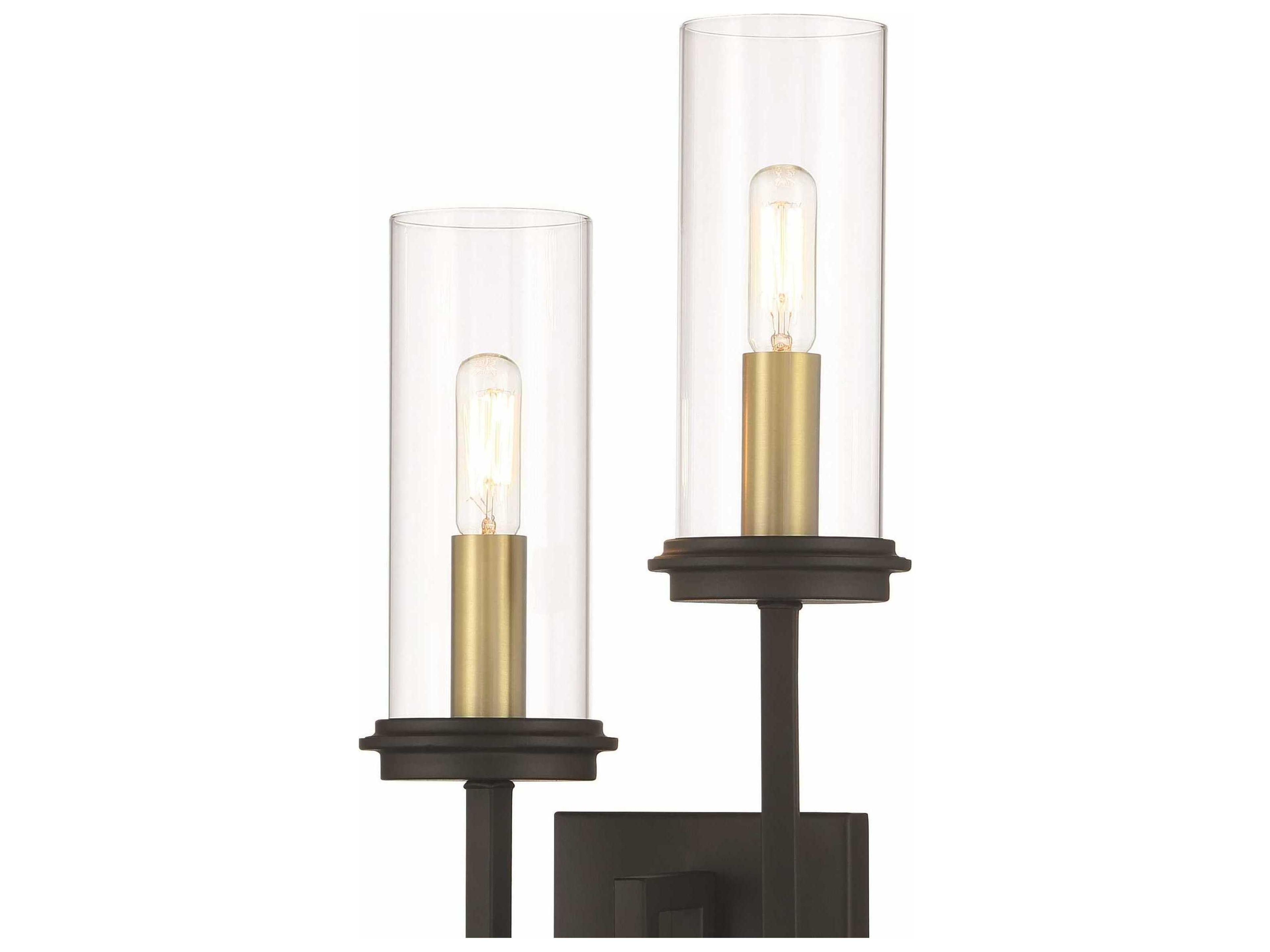 Minka Lavery Hillstone 2-Light Sand Coal Soft Brass Black Glass Wall Sconce