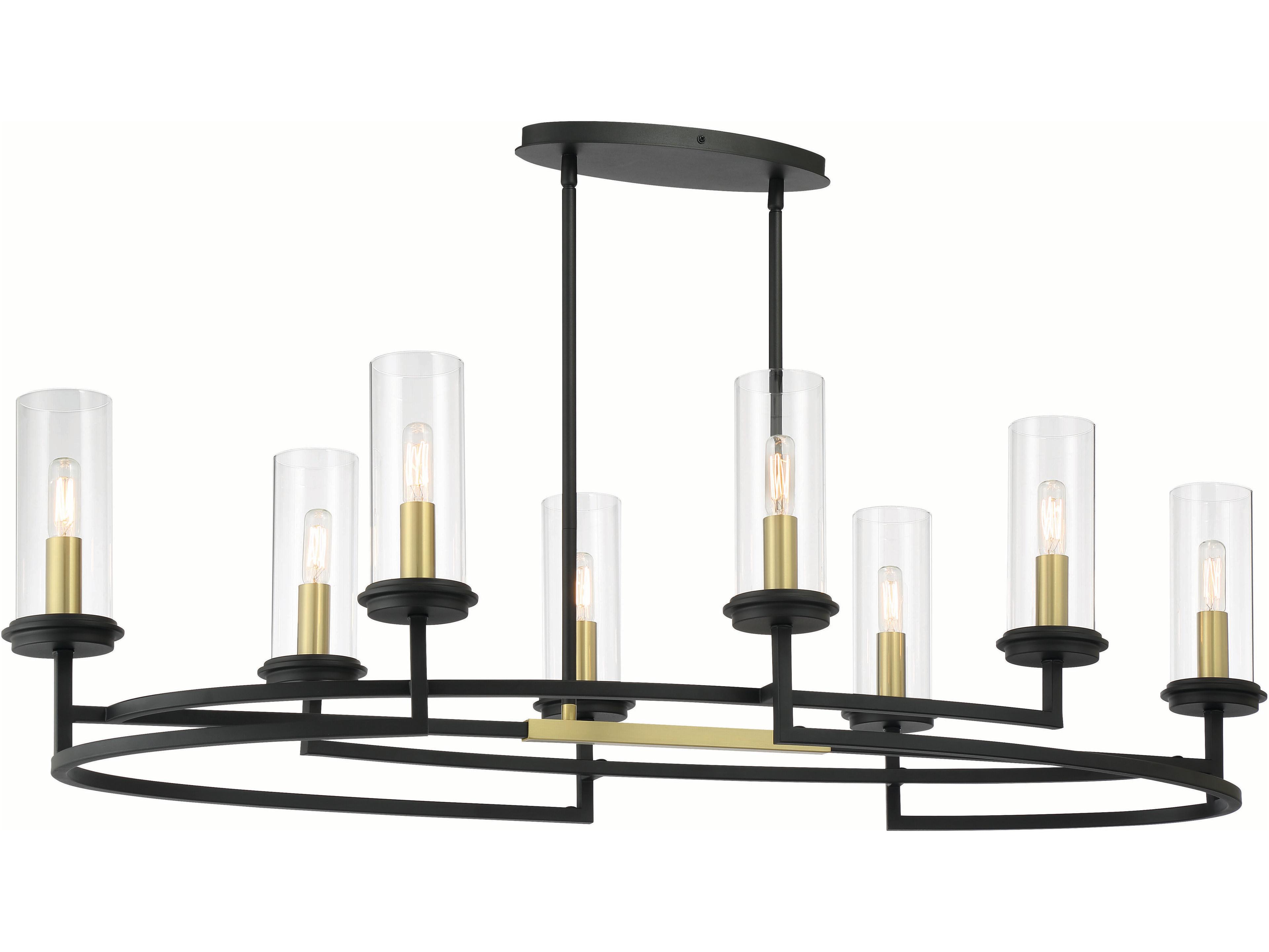 Hillstone 8-Light Sand Coal Soft Brass Black Glass Island Pendant