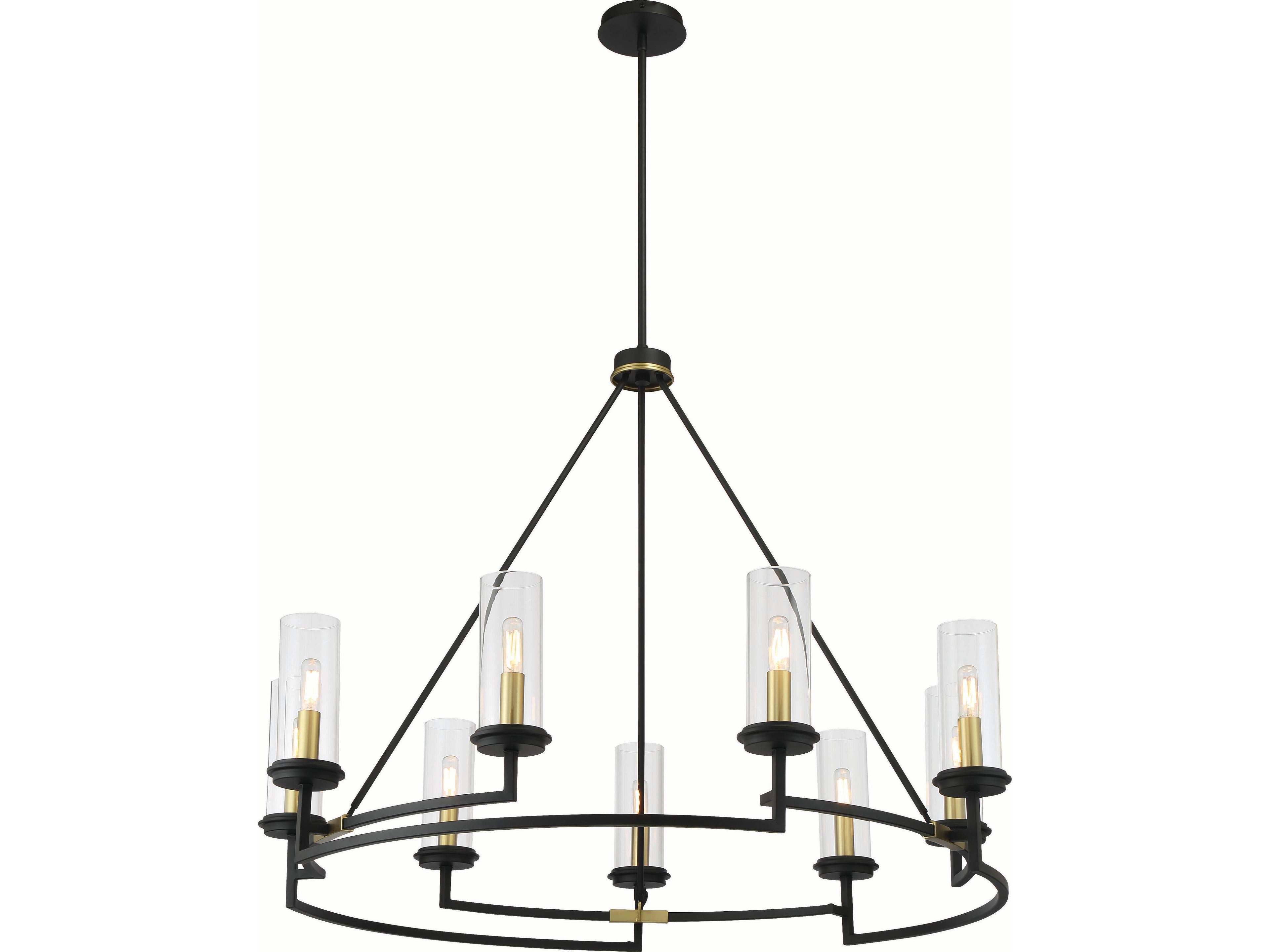 Hillstone 9-Light Sand Coal Soft Brass Black Glass Candelabra Chandelier