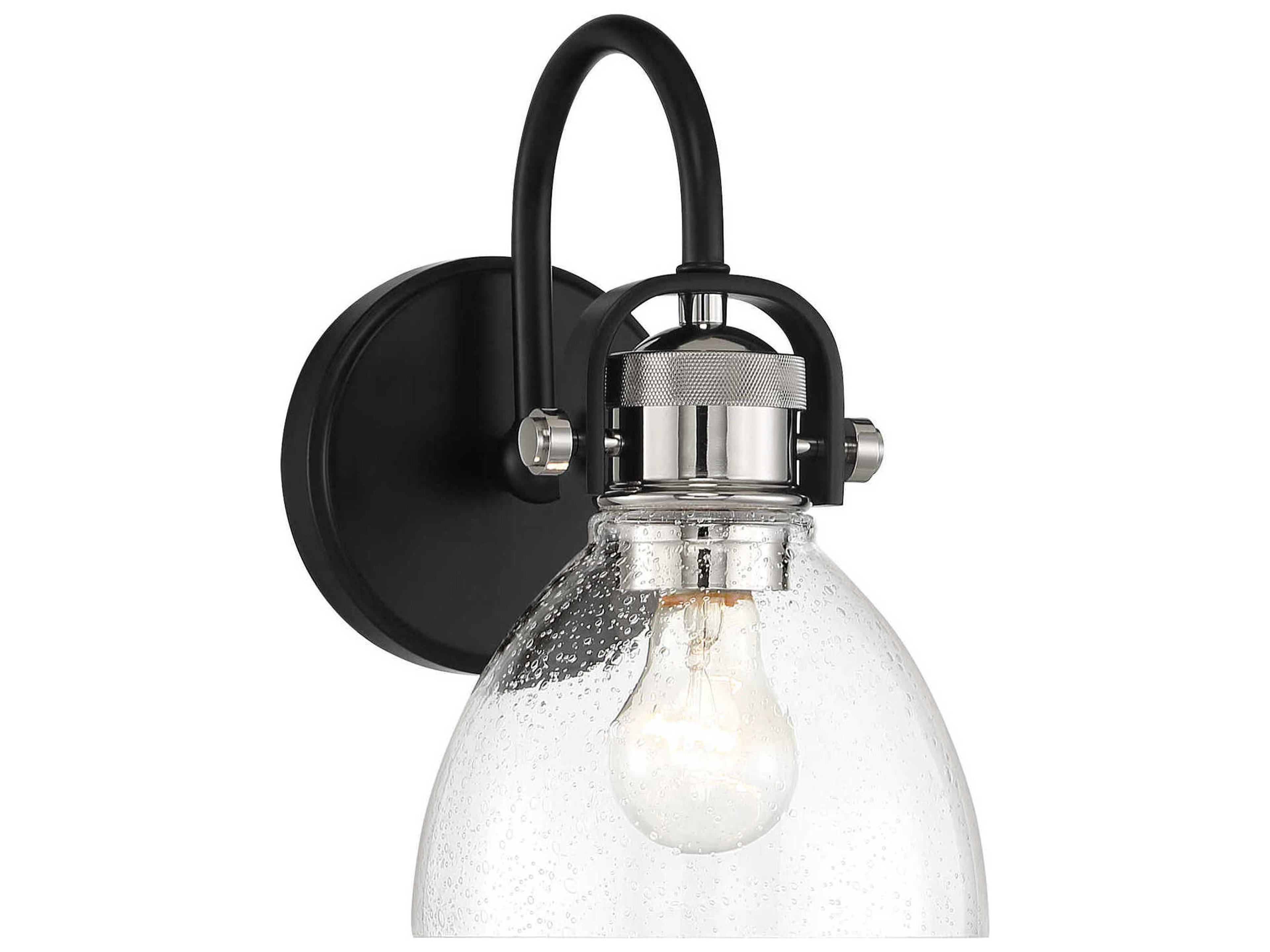 Monico 1-Light Coal Polished Nickel Black Glass Wall Sconce