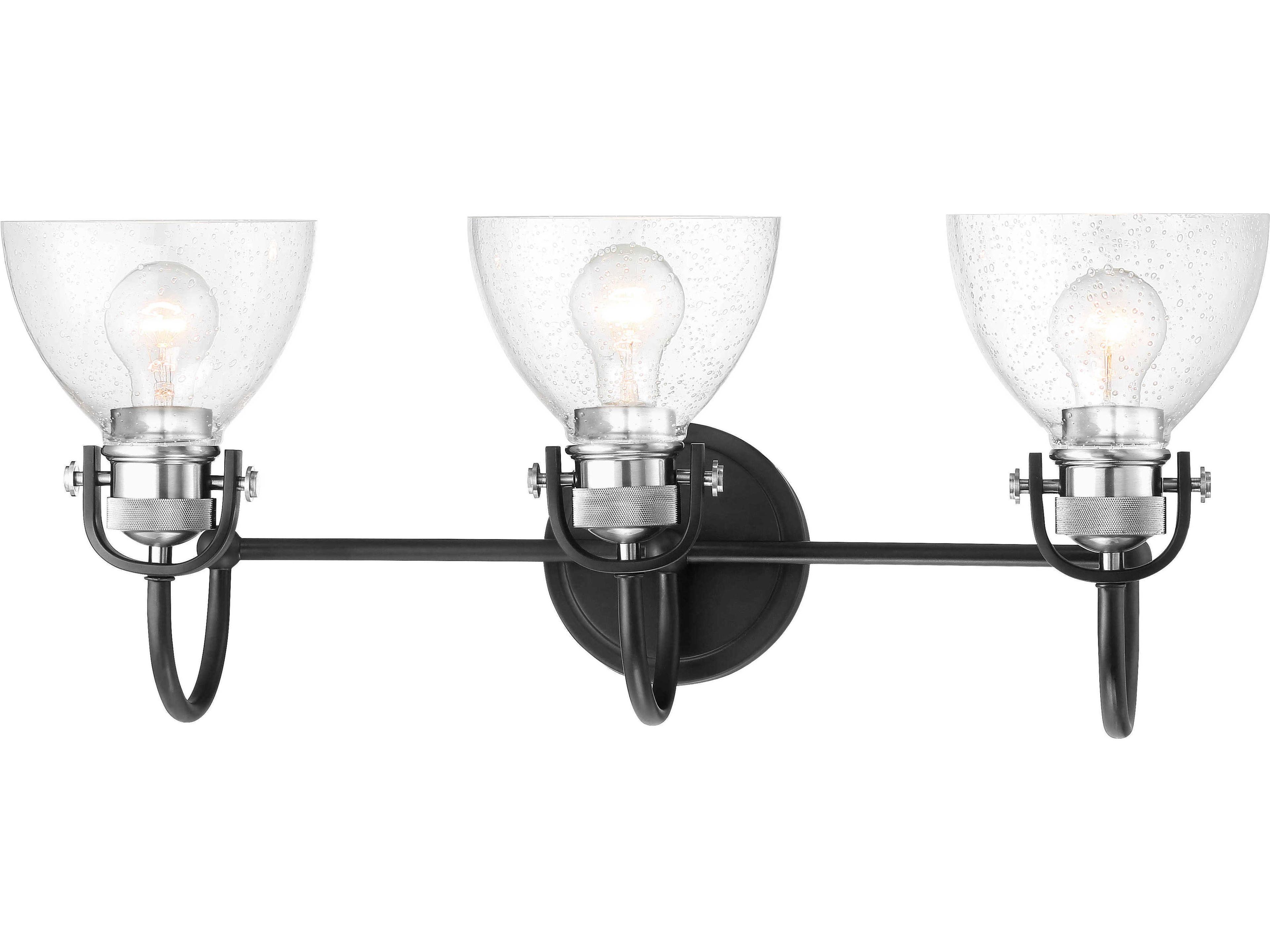 Monico 3-Light Coal Polished Nickel Black Glass Vanity Light