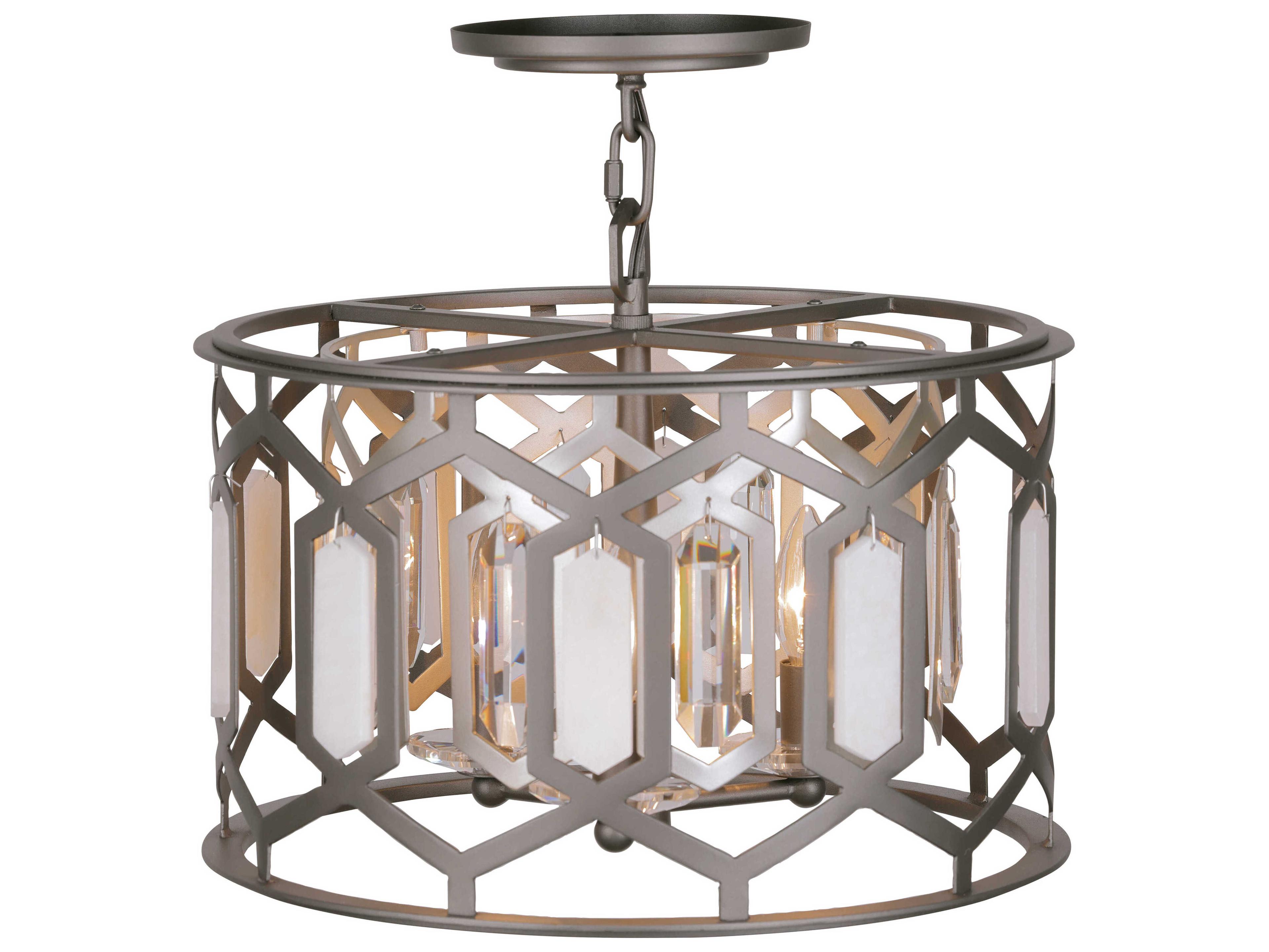 Hexly 3-Light Bronze Sultry Silver Drum Semi Flush Mount
