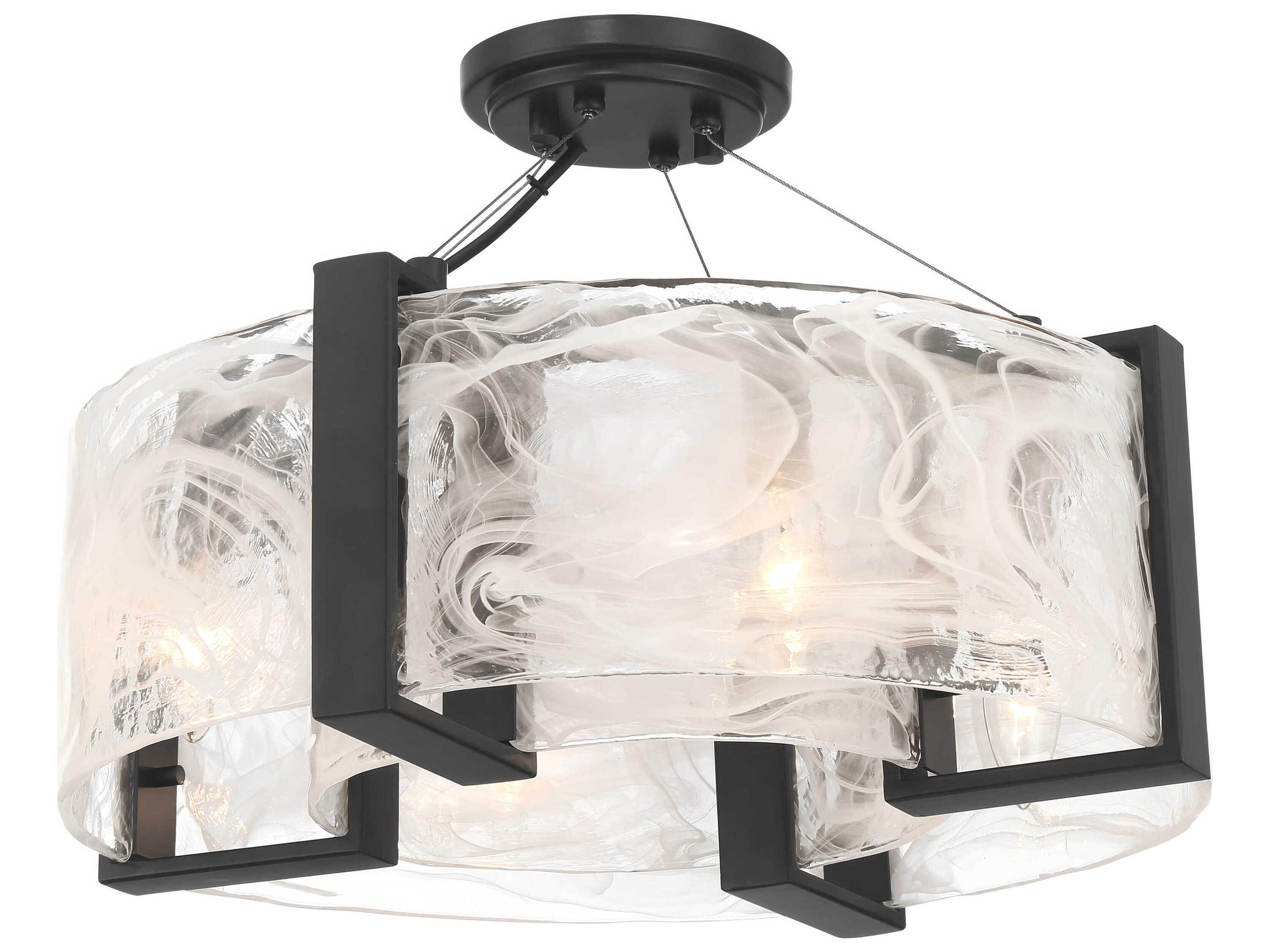 Cloud Break 4-Light Coal Black Round Semi Flush Mount