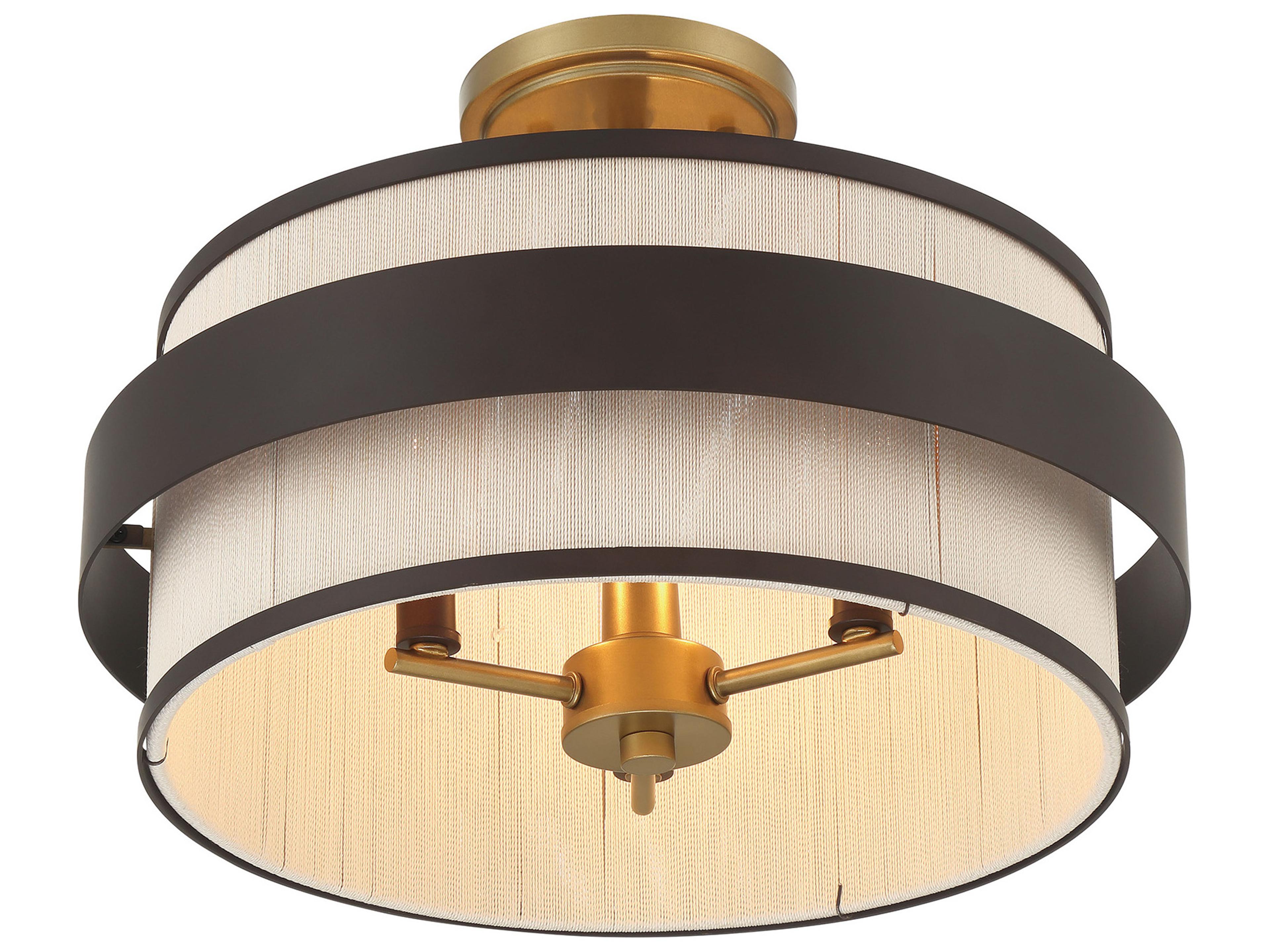 Minka Lavery Harbor Wrap 3-Light Painted Legacy Brass Dark Matte Black Drum Semi Flush Mount