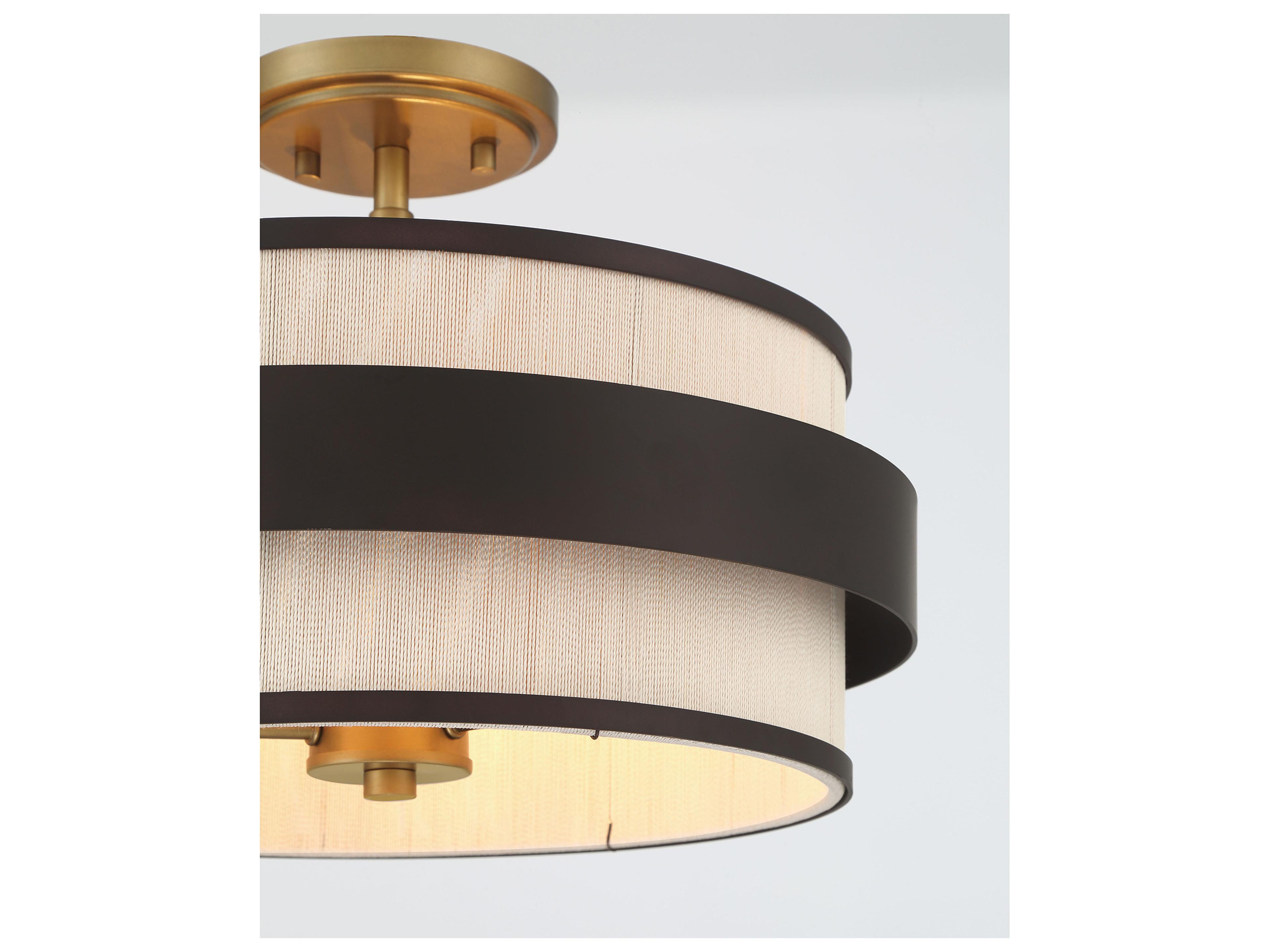 Minka Lavery Harbor Wrap 3-Light Painted Legacy Brass Dark Matte Black Drum Semi Flush Mount