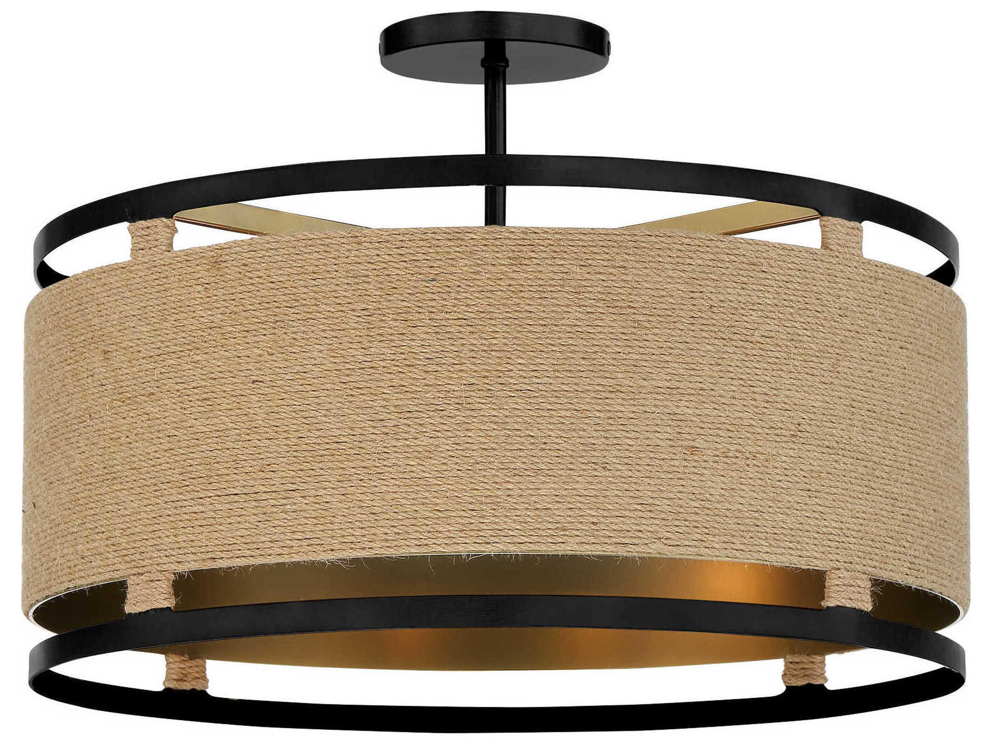 Windward Passage 4 Light Semi Flush Mount Ceiling Light in Coal and Soft Brass