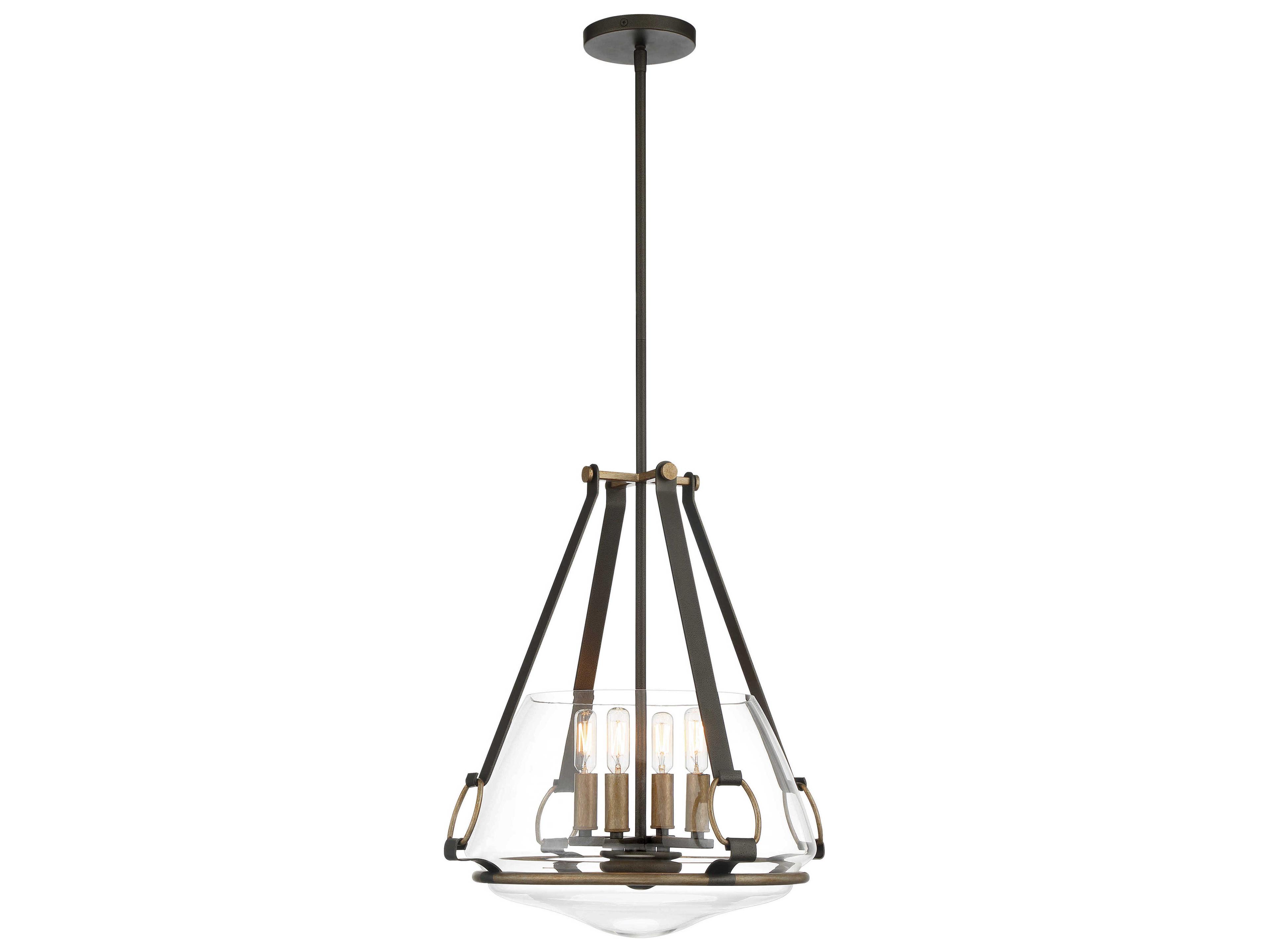 Eden Valley 4-Light Smoked Iron Aged Gold Black Glass Bowl Pendant