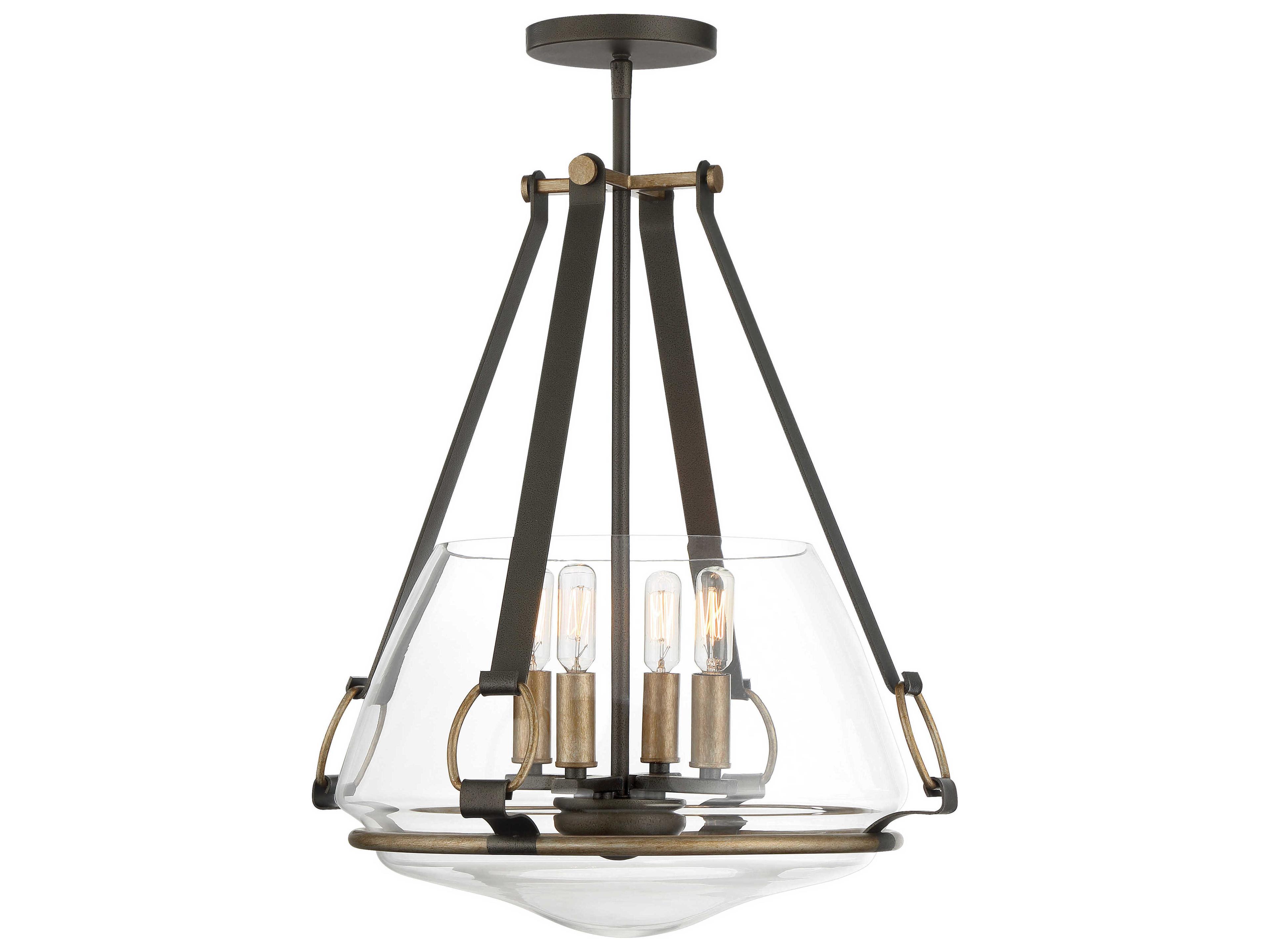 Minka Lavery Eden Valley 4-Light Smoked Iron Aged Gold Black Glass Bowl Pendant