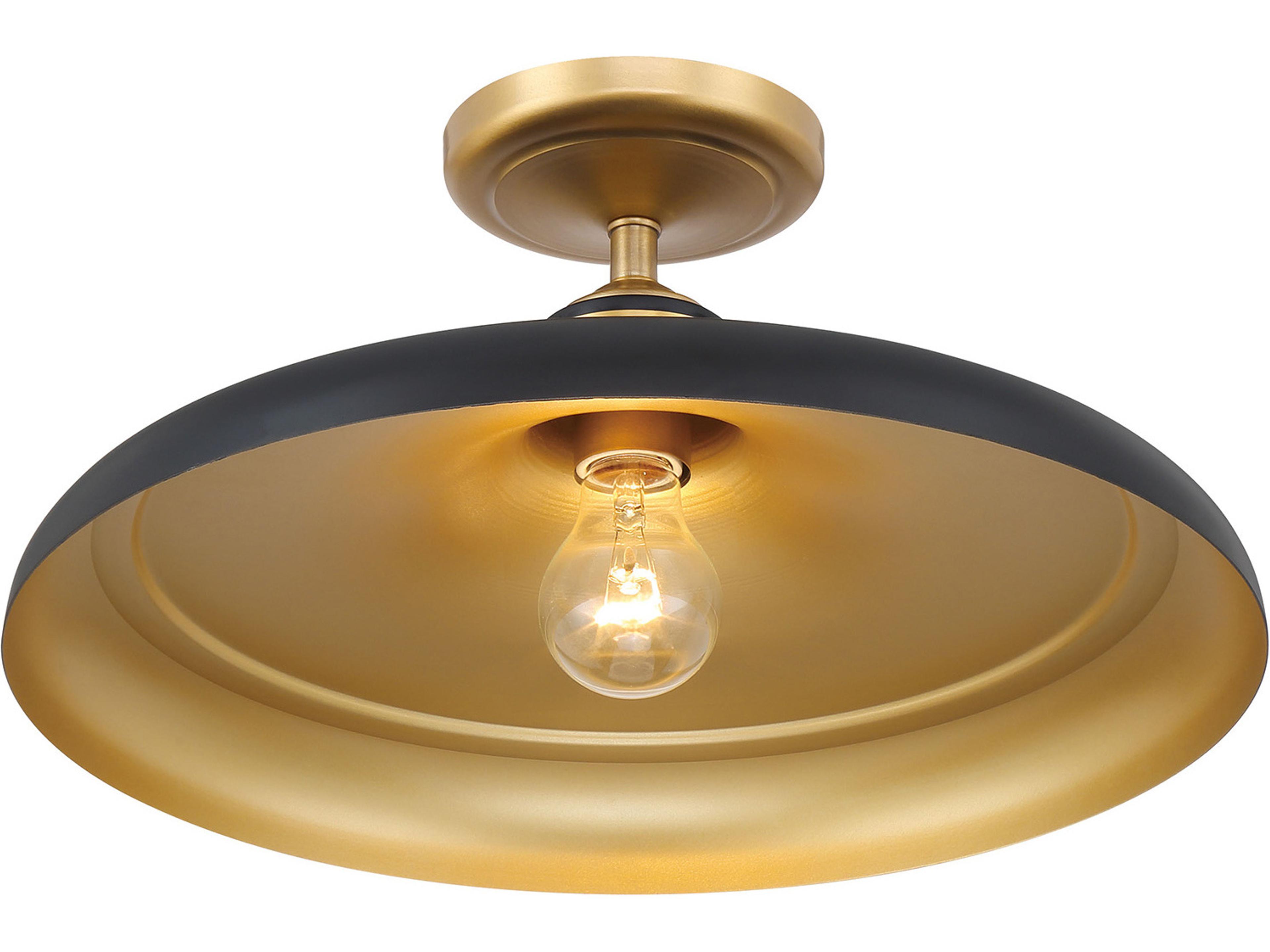 Minka Lavery Crowne 1-Light Legacy Brass Dark Matte Black Semi Flush Mount