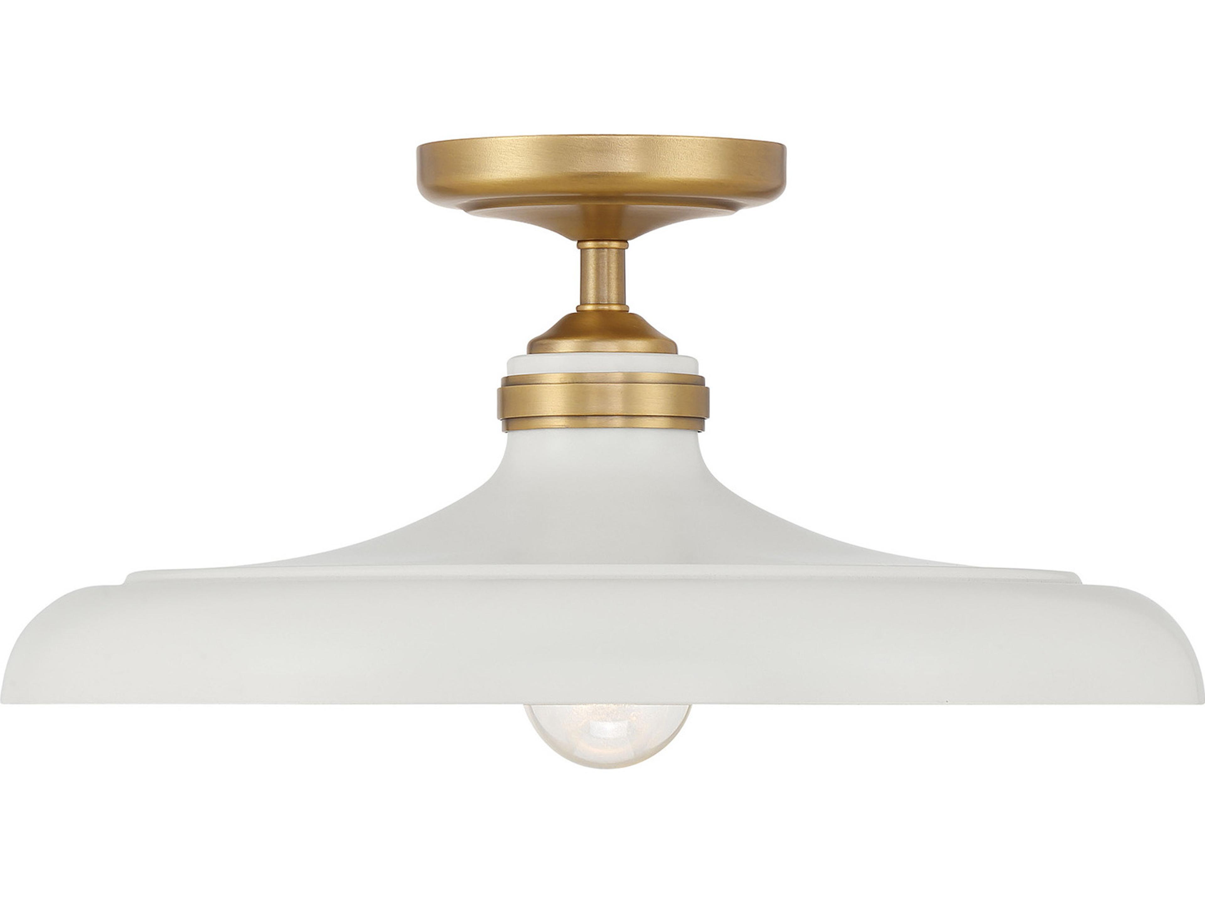 Minka Lavery Crowne 1-Light Legacy Brass Off White Cream Semi Flush Mount