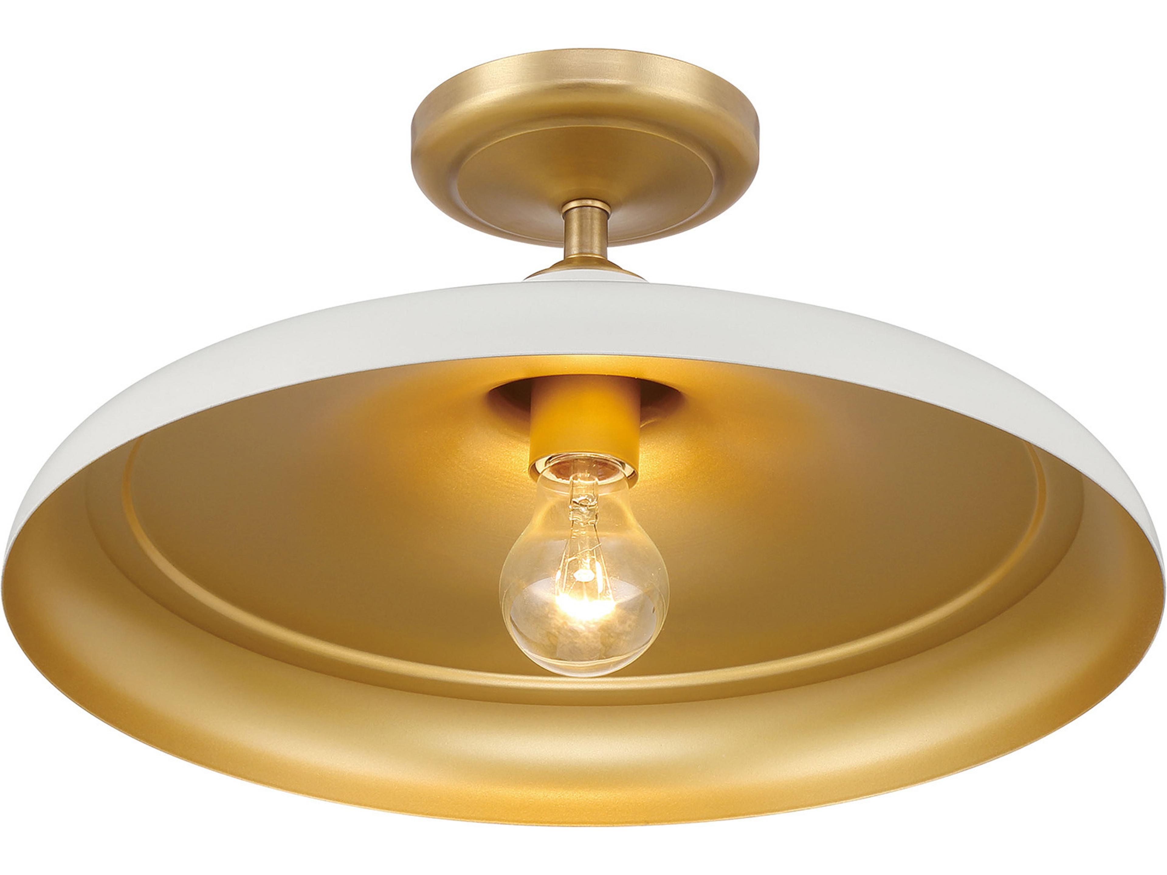 Minka Lavery Crowne 1-Light Legacy Brass Off White Cream Semi Flush Mount
