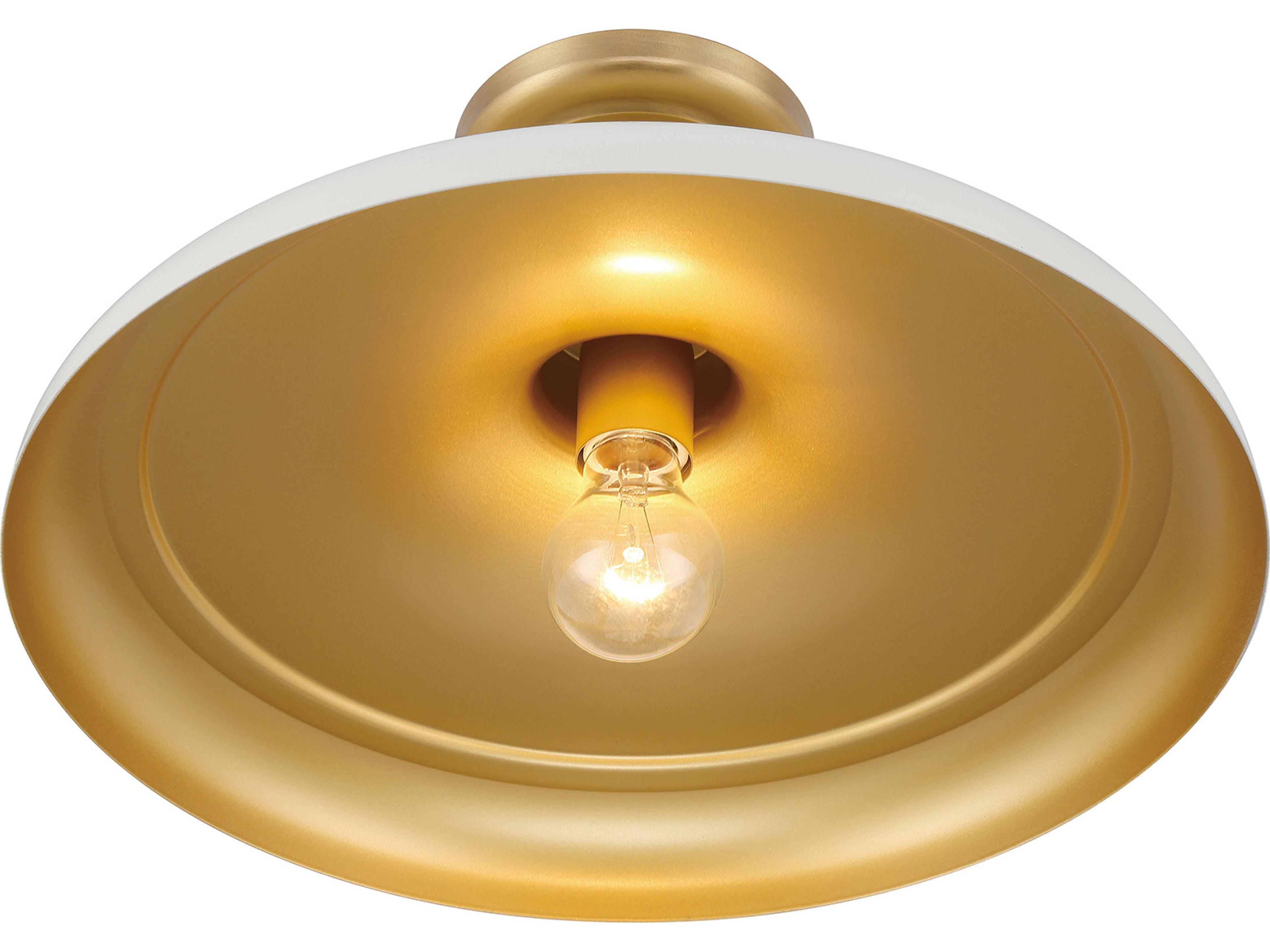 Minka Lavery Crowne 1-Light Legacy Brass Off White Cream Semi Flush Mount