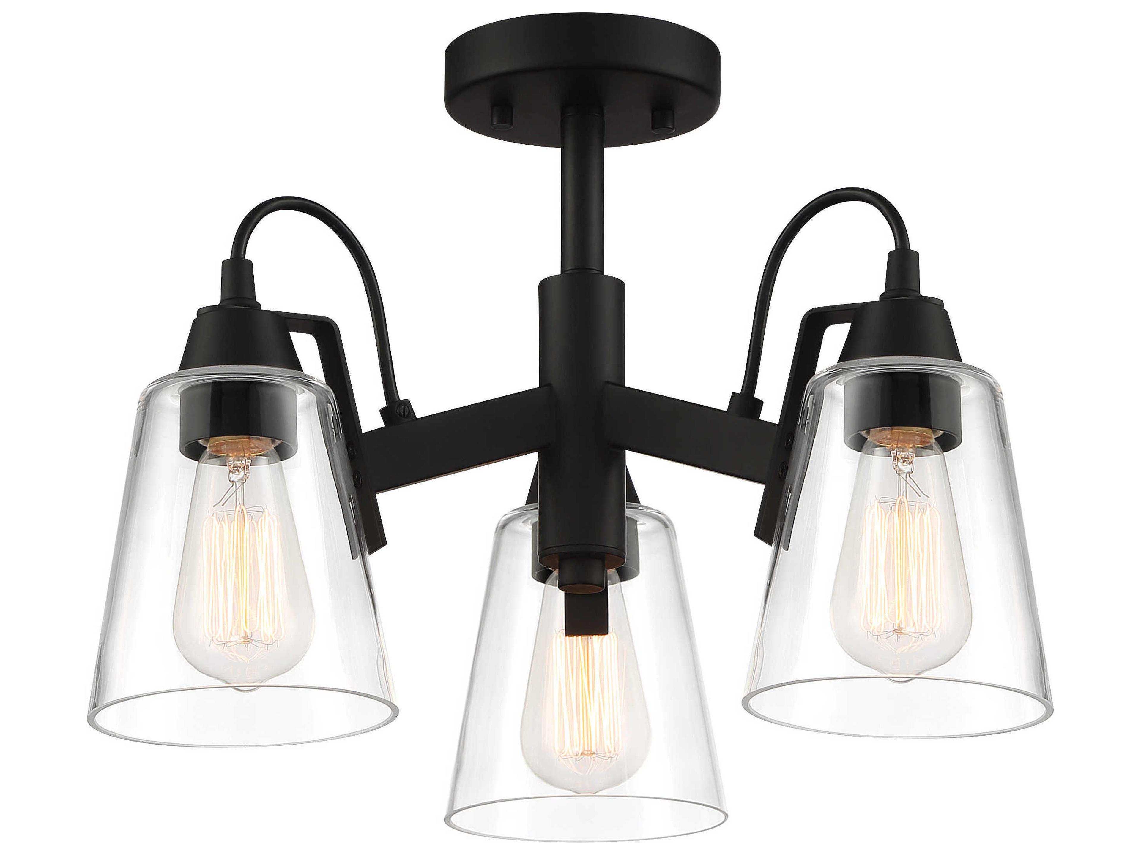 Beckonridge 3-Light Coal Black Glass Bell Semi Flush Mount
