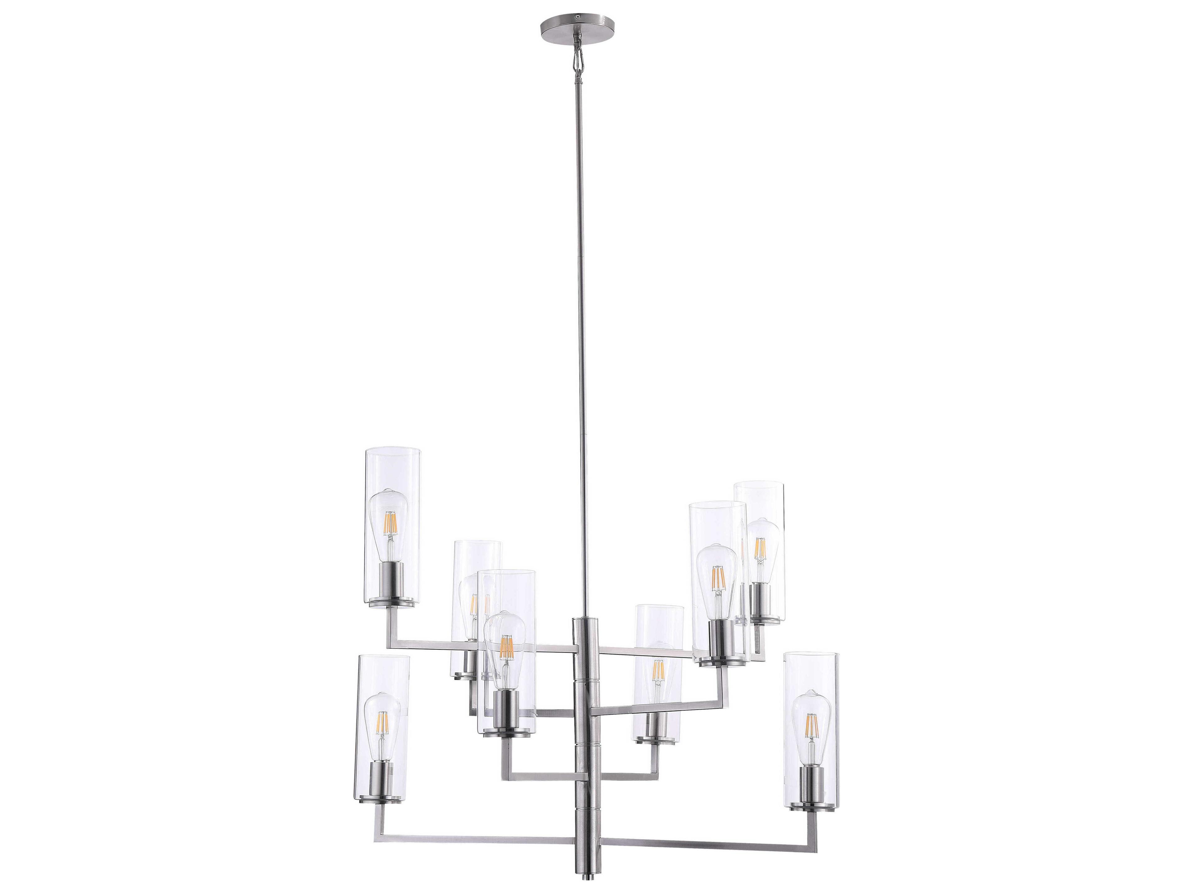 Acacia 8-Light Brushed Nickel Clear Glass Cylinder Chandelier