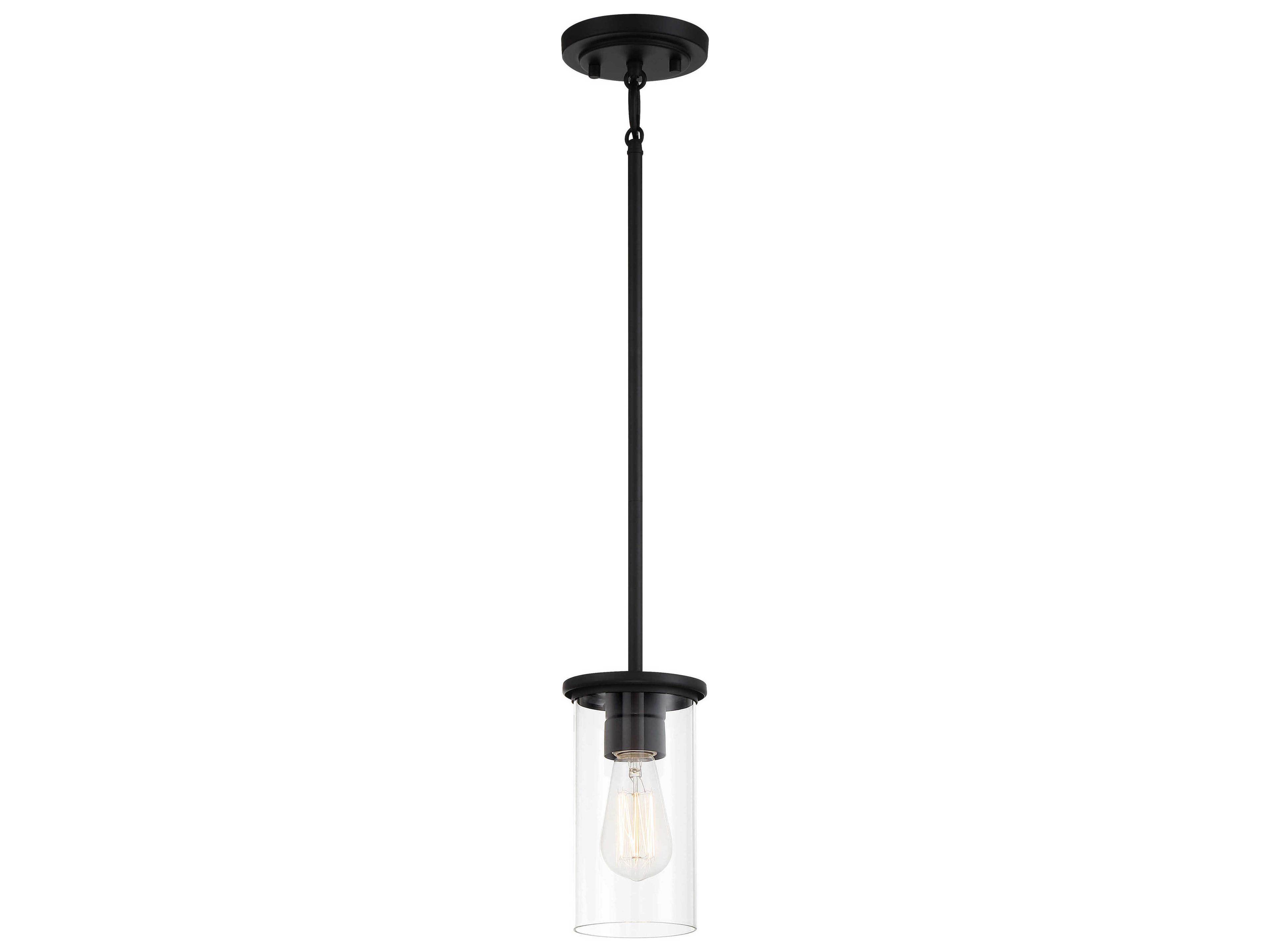 Haisley 1-Light Coal Black Glass Cylinder Mini Pendant
