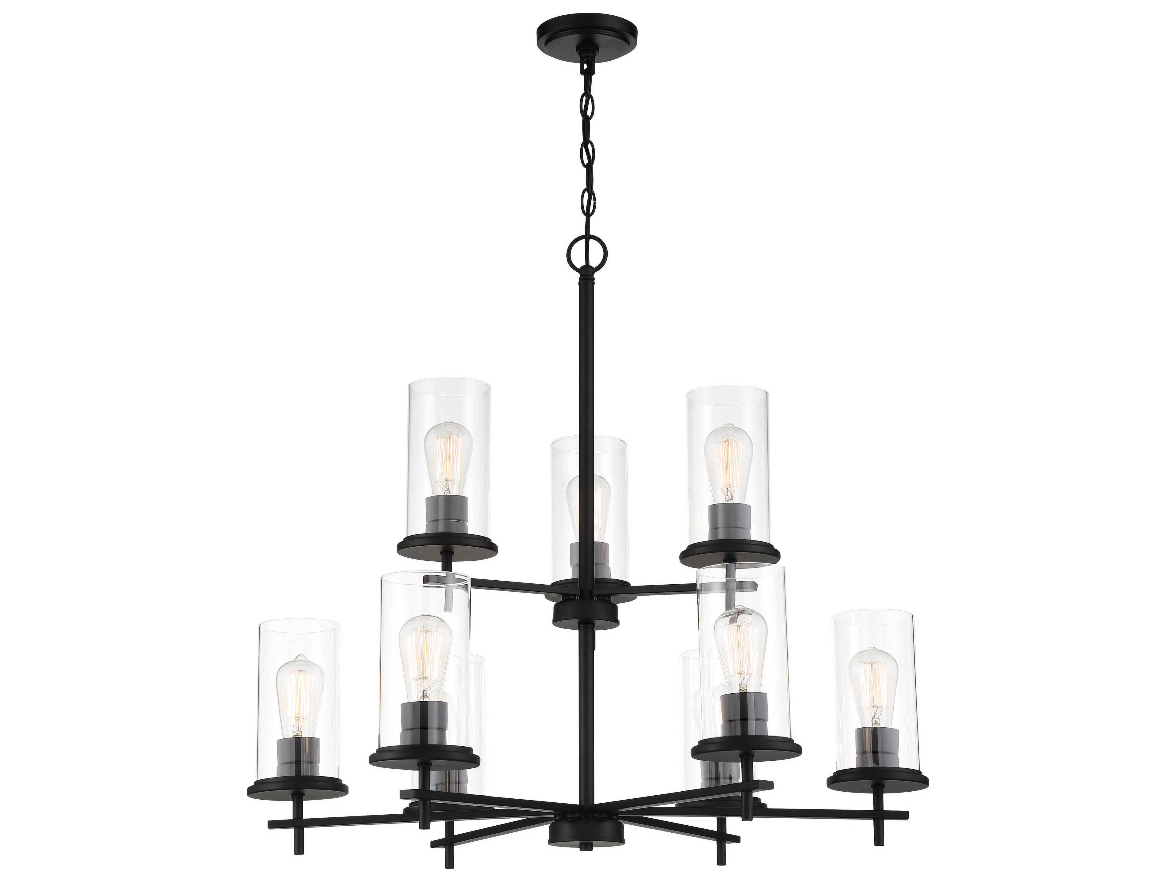 Haisley 9-Light Coal Black Glass Cylinder Chandelier