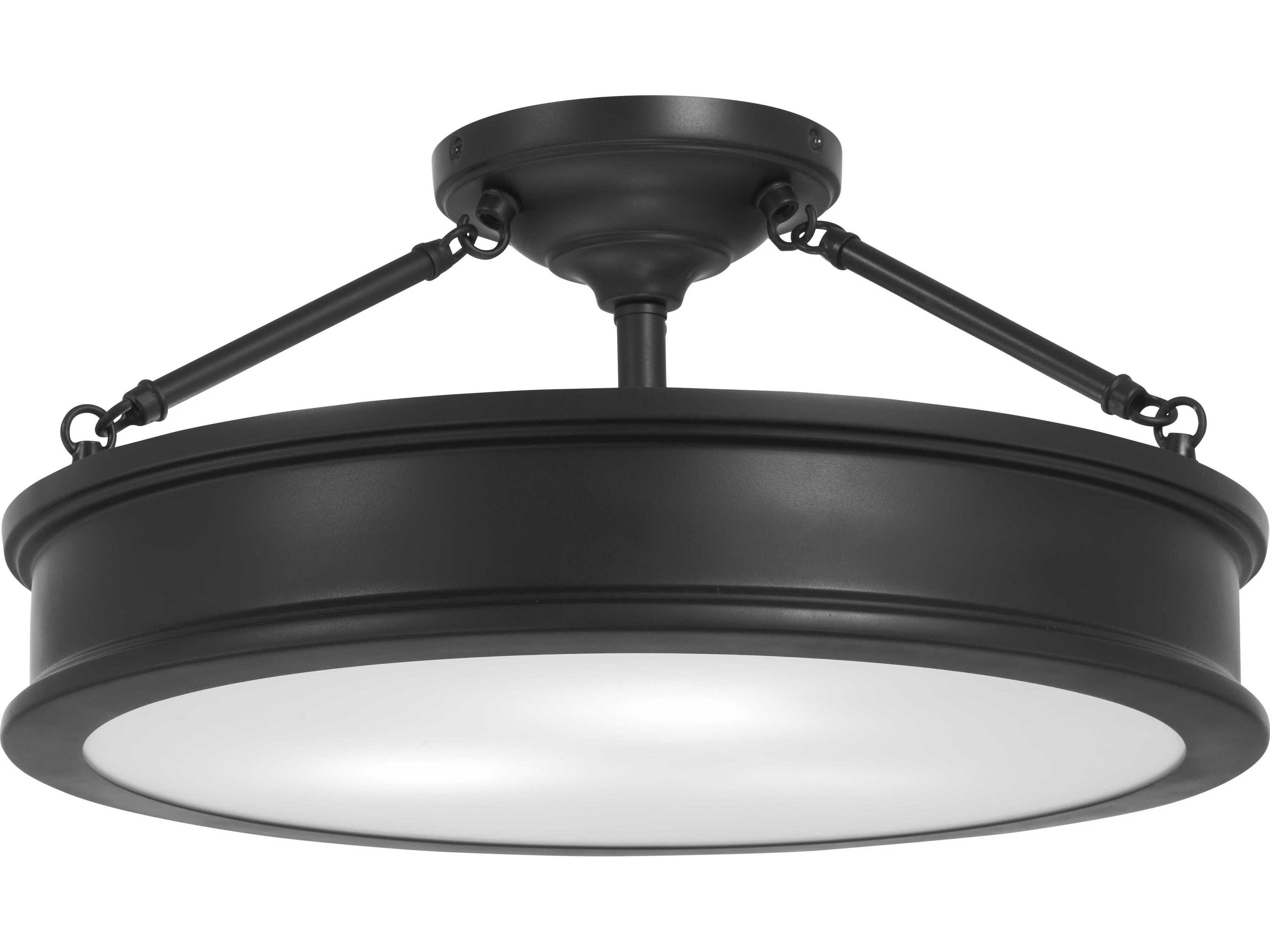 Harbour Point 3-Light Coal Black Glass Drum Semi Flush Mount