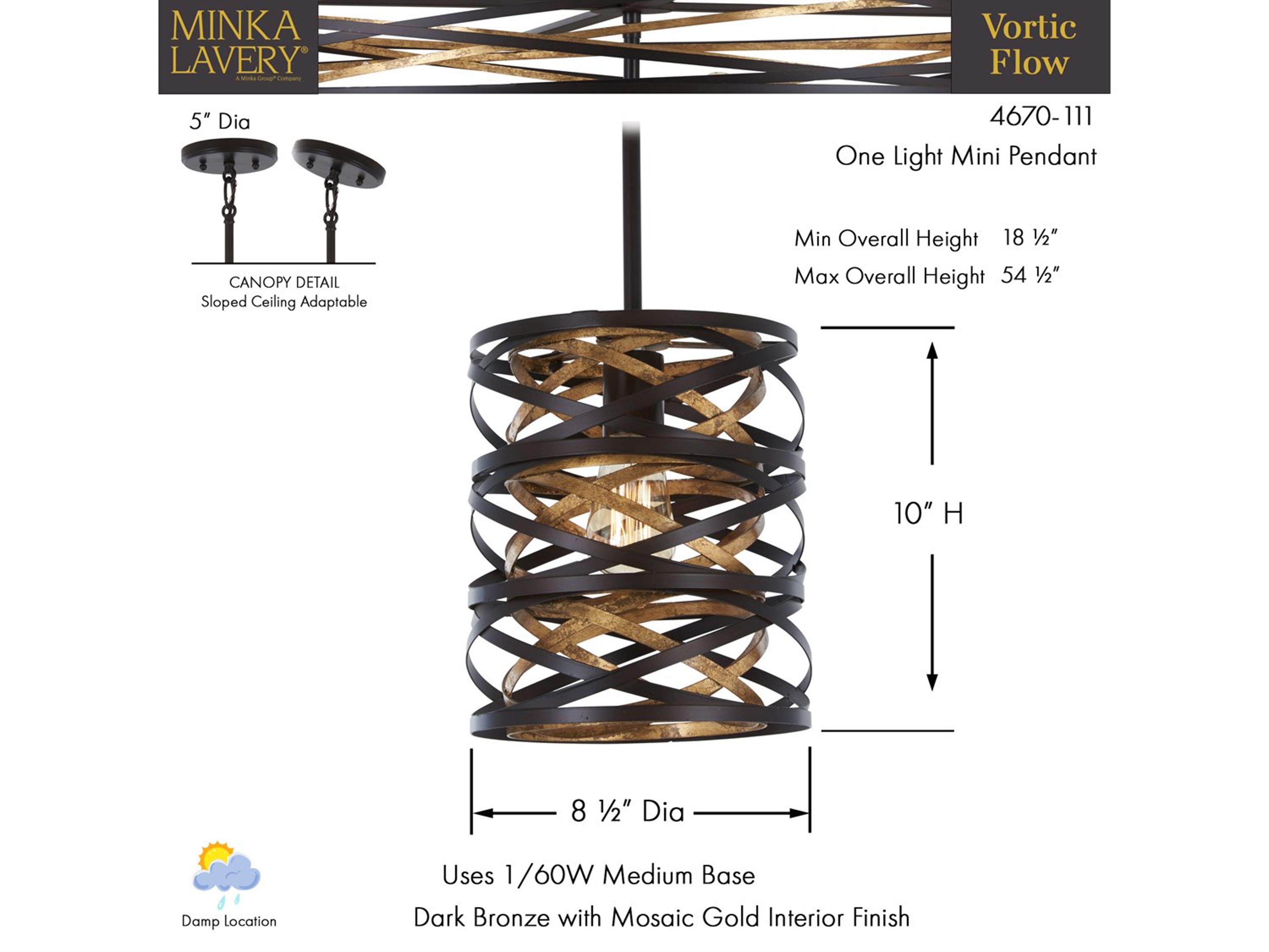 Minka Lavery Vortic Flow 1-Light Dark Bronze Mosaic Gold Linear Mini Pendant