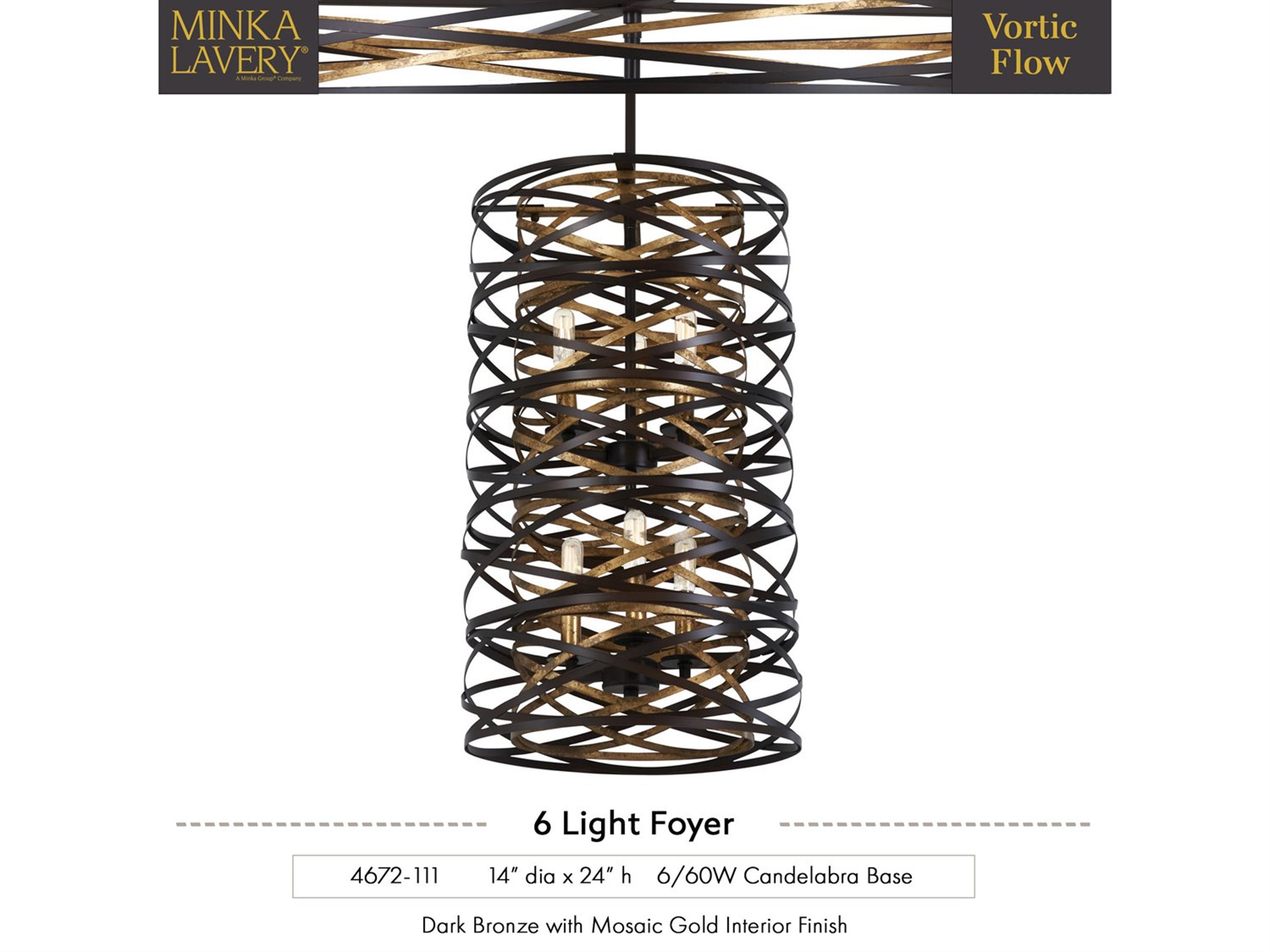 Minka Lavery Vortic Flow 6-Light Dark Bronze Mosaic Gold Candelabra Chandelier