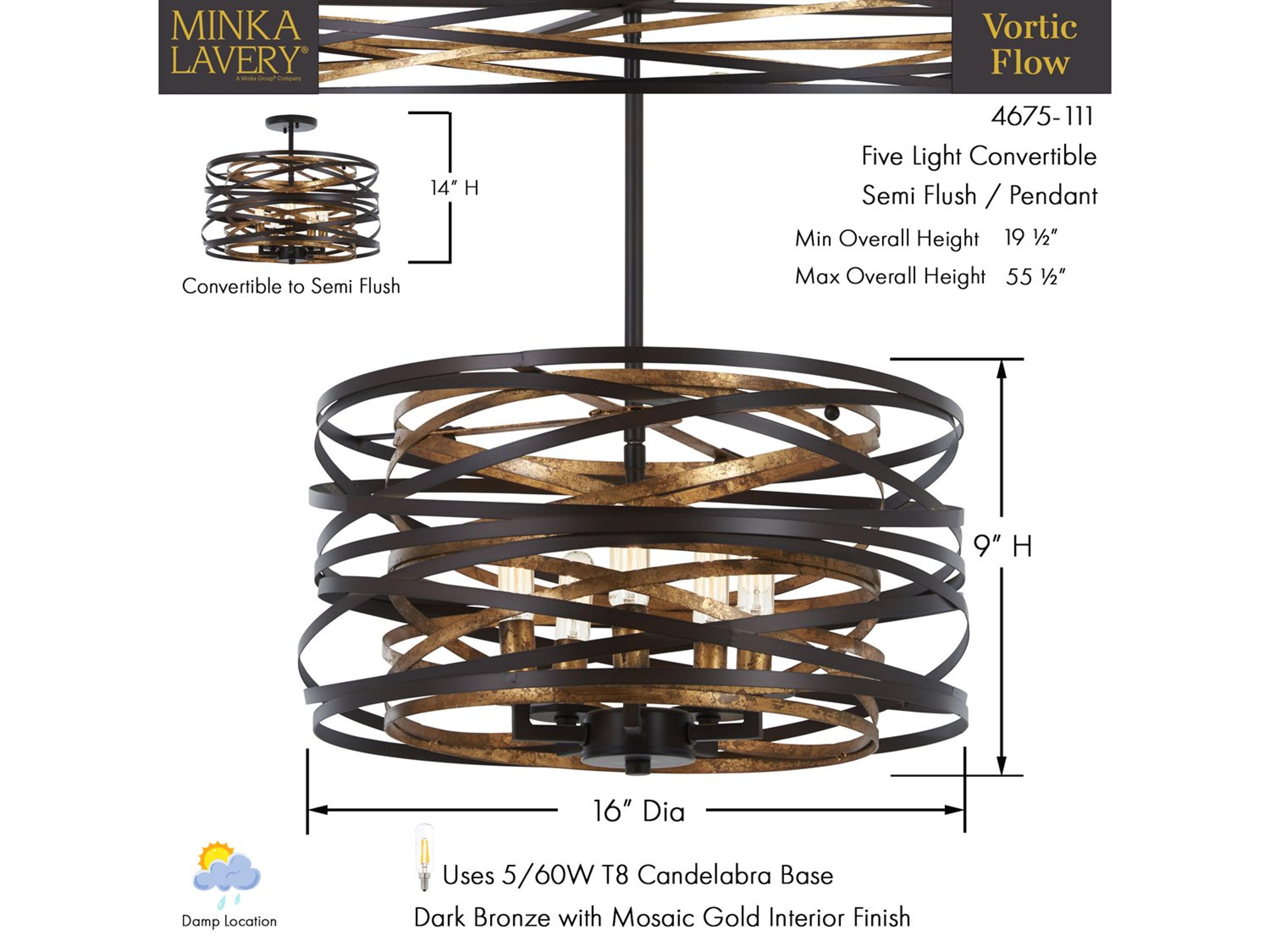 Minka Lavery Vortic Flow 5-Light Dark Bronze Mosaic Gold Candelabra Chandelier