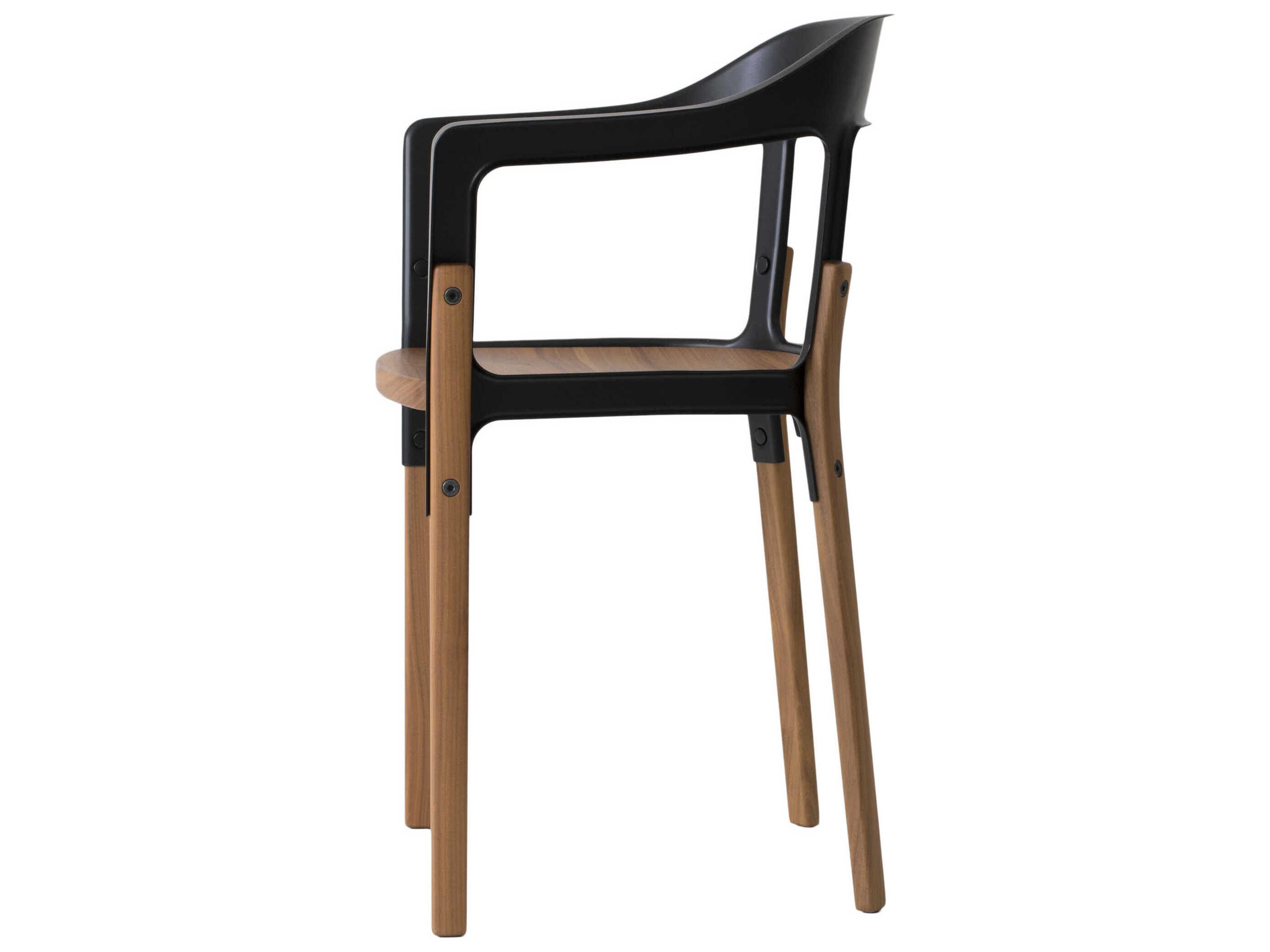 Magis Steelwood Walnut Wood Black Arm Dining Chair