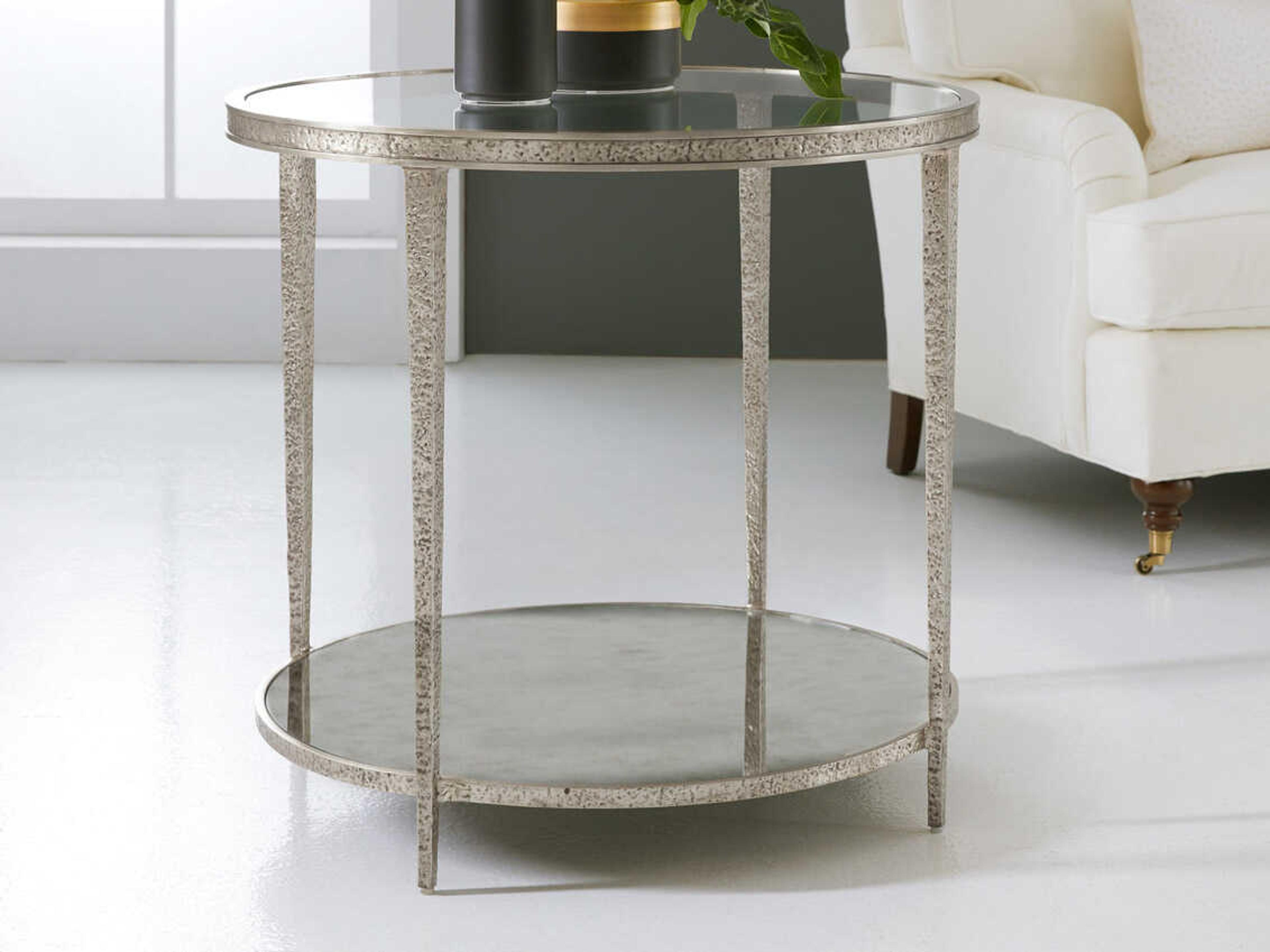 Round Glass Antique Aluminum End Table