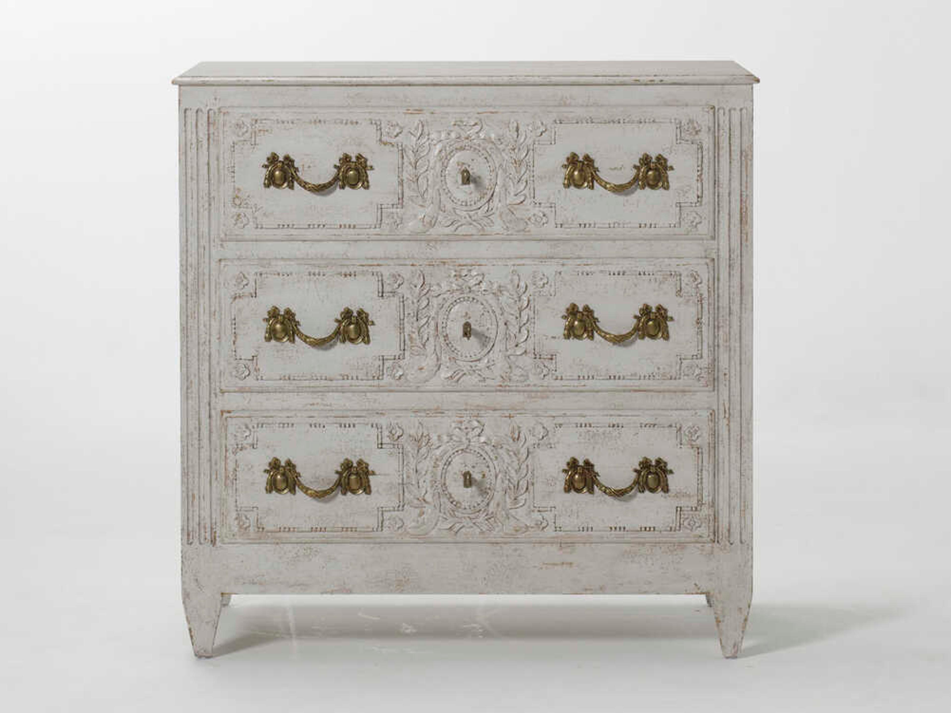 3-Drawers White Oak Wood Nightstand